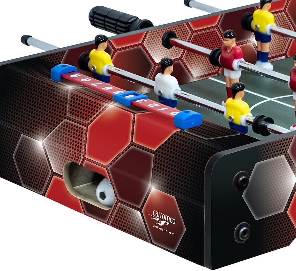 Carromco Bierkistenkicker Mini Tischfußball - Tischfußball Spiel für Getränkekisten 40 x 30 cm - Fußball Tischspiel für Kinder und Erwachsene - mobiler Tischfussball für Party Festival