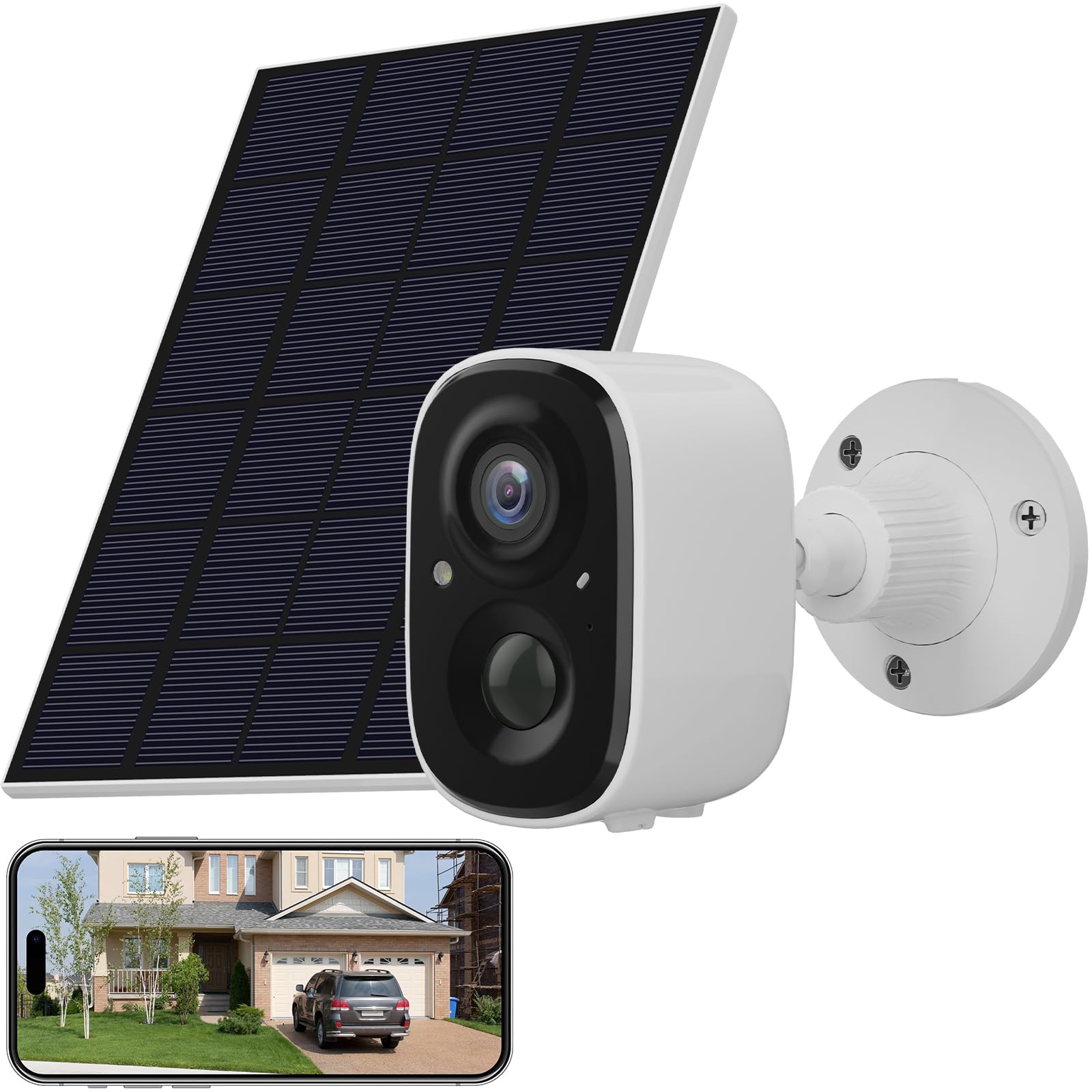 Camii 4G LTE Cellular Security Smart Camera No WiFi 360°View 2K HD Cameras Outdoor Solar Battery Powered 2K Cam for Home Security Color Night Vision Motion Detection SIM Card/SD Card Storage