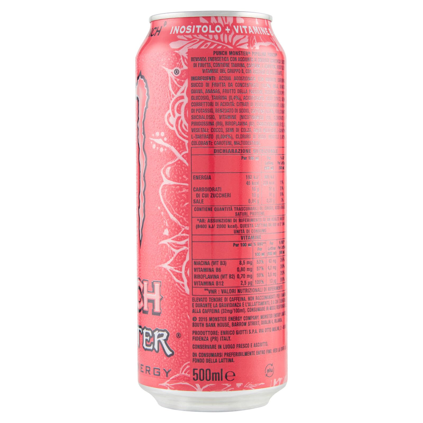 Italian Gourmet Pipeline Punch Bevanda energetica Energy, 48 x 500ml | Koffeinhaltig mit Maracuja, Orange und Guave; gusto fruttato tropicale in, Gesamtnettogewicht 24 L + Kostenlos Polpa 400g
