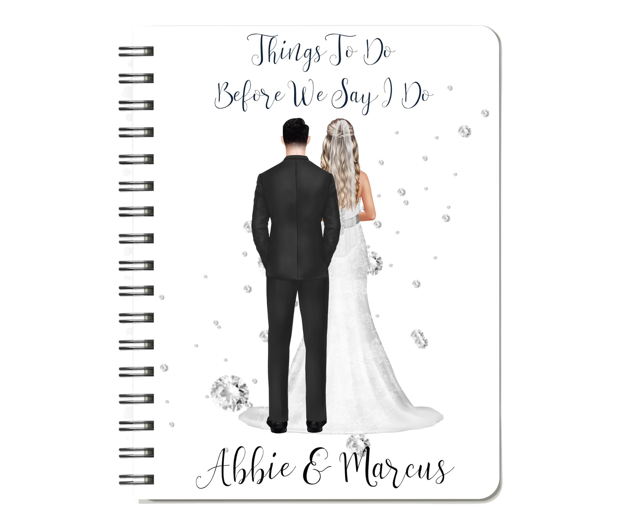 Wedding Planner Journal, Bridal Notebook, Gift for Bride to Be Notebook, Wedding Planner Notebook. Choice of hairstyle and outfits to resemble characters.