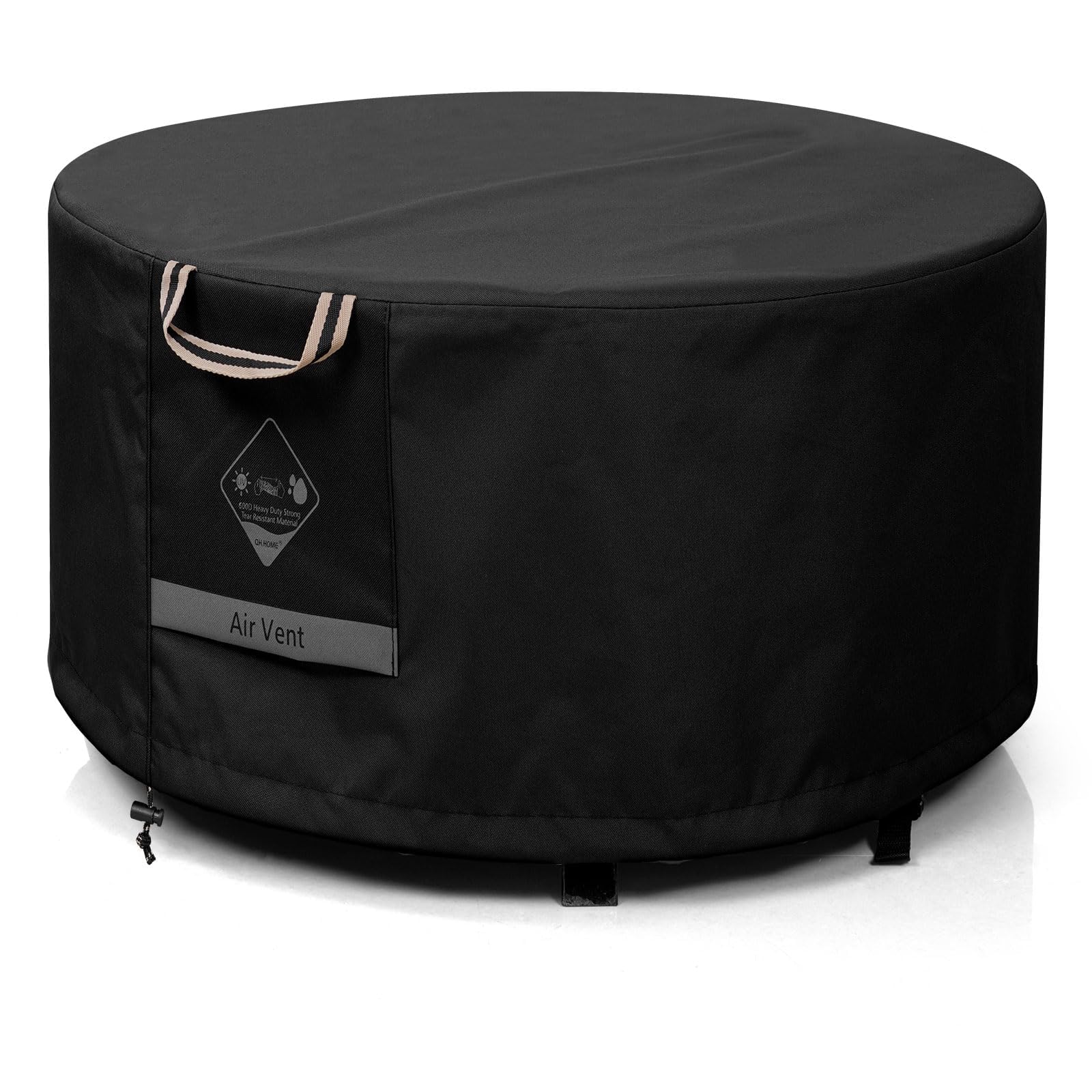 QH.HOME Fire Pit Cover Round Super Waterproof, 48" D X 24" H Outdoor Round Firepit Cover 600D Strong Tear Resistant, UPF 50+ Fire Pit Covers Premium Fading Resistant for Outdoor Round Fire Pit - Black-picture-22