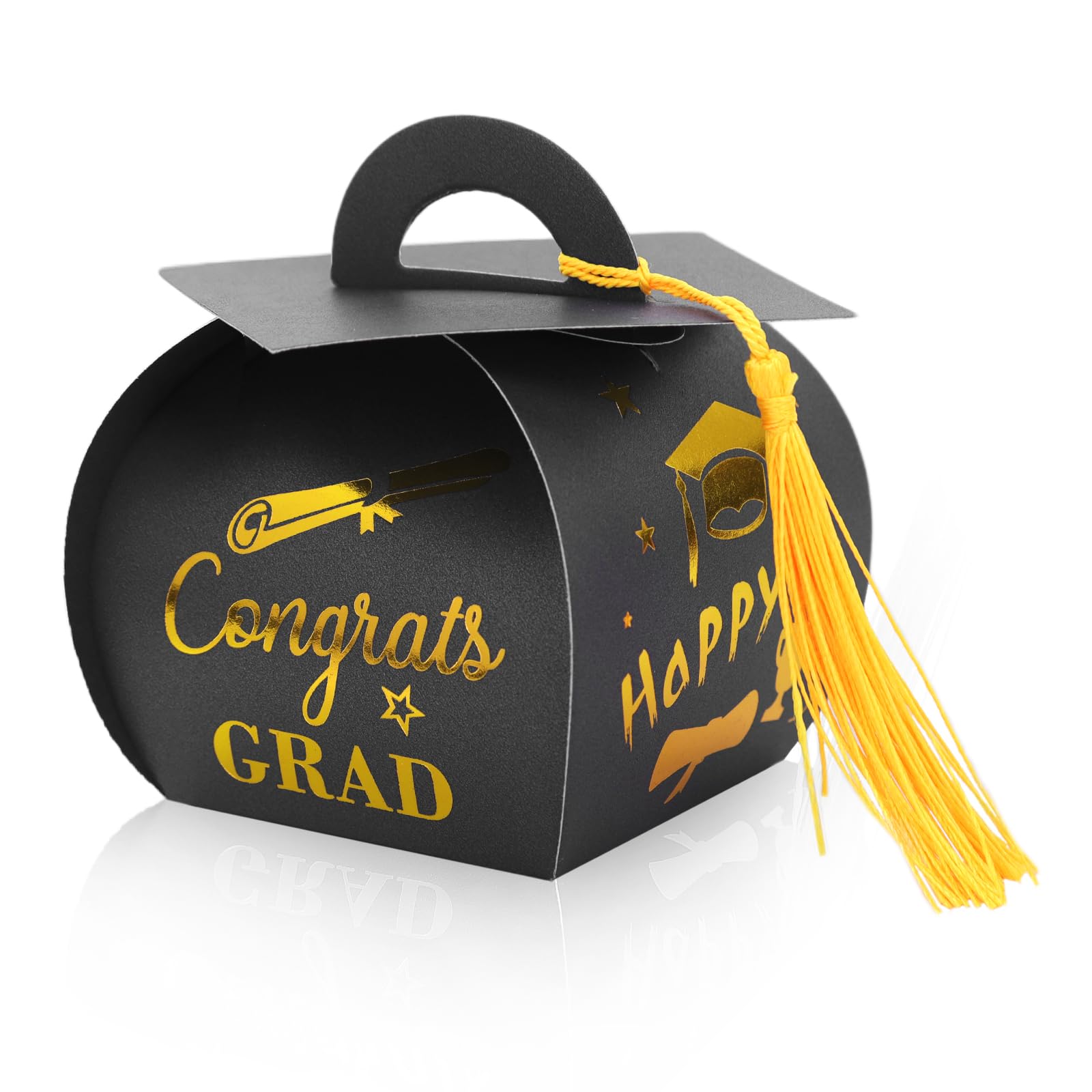50 Pezzi Scatole Porta Caramelle A Forma Di Cappello Di Laurea – Bomboniere Per Festa Di Laurea, Decorazioni Con Nappe, Fai Da Te, Nero - 2