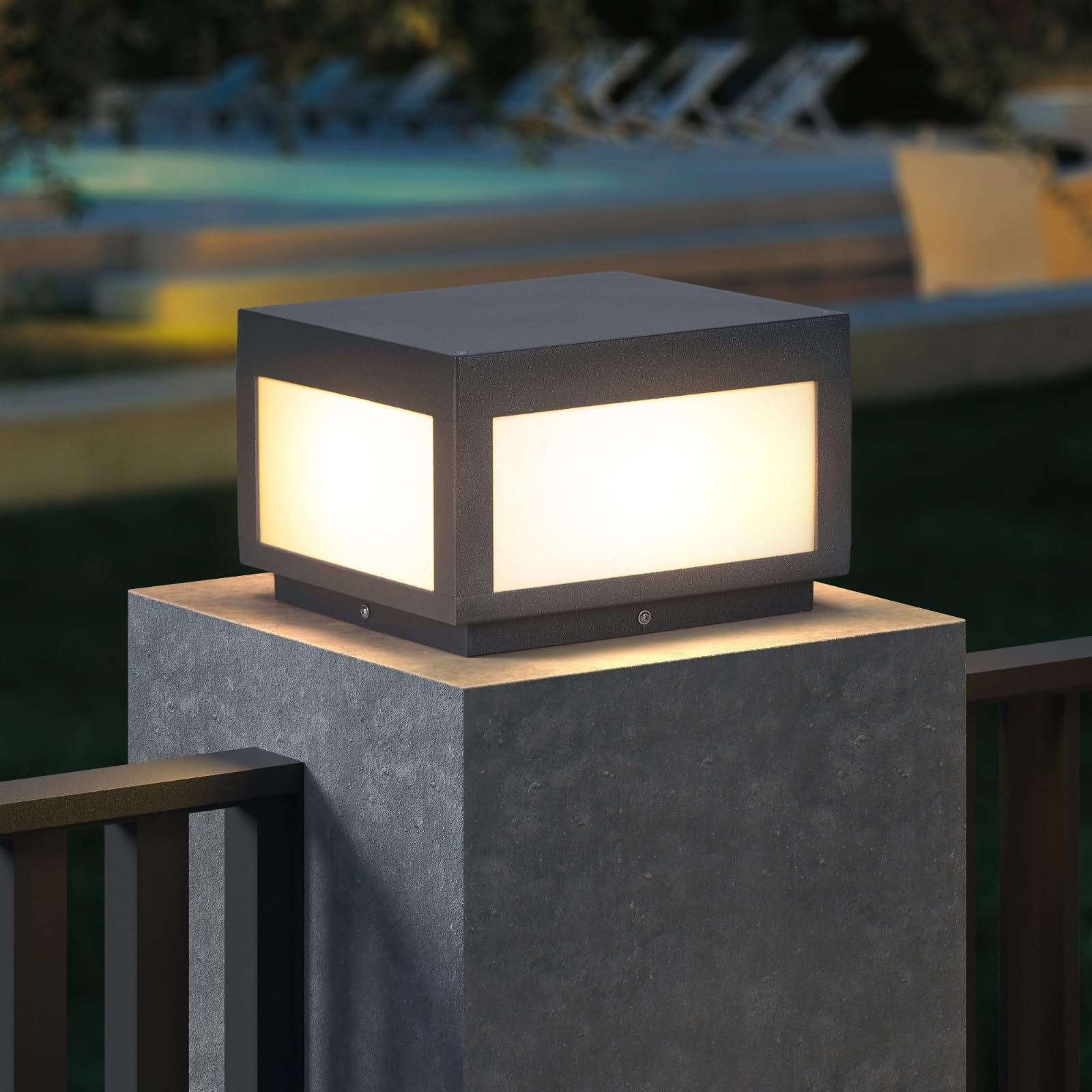 Outdoor Post Lights, 9.84" Square Pillar Lights Hard Wired, Modern Column Lighting Waterproof LED 3000K Warm Posts Lamp Lantern for Patio Driveway Entrance Deck Garden Decoration(120V)