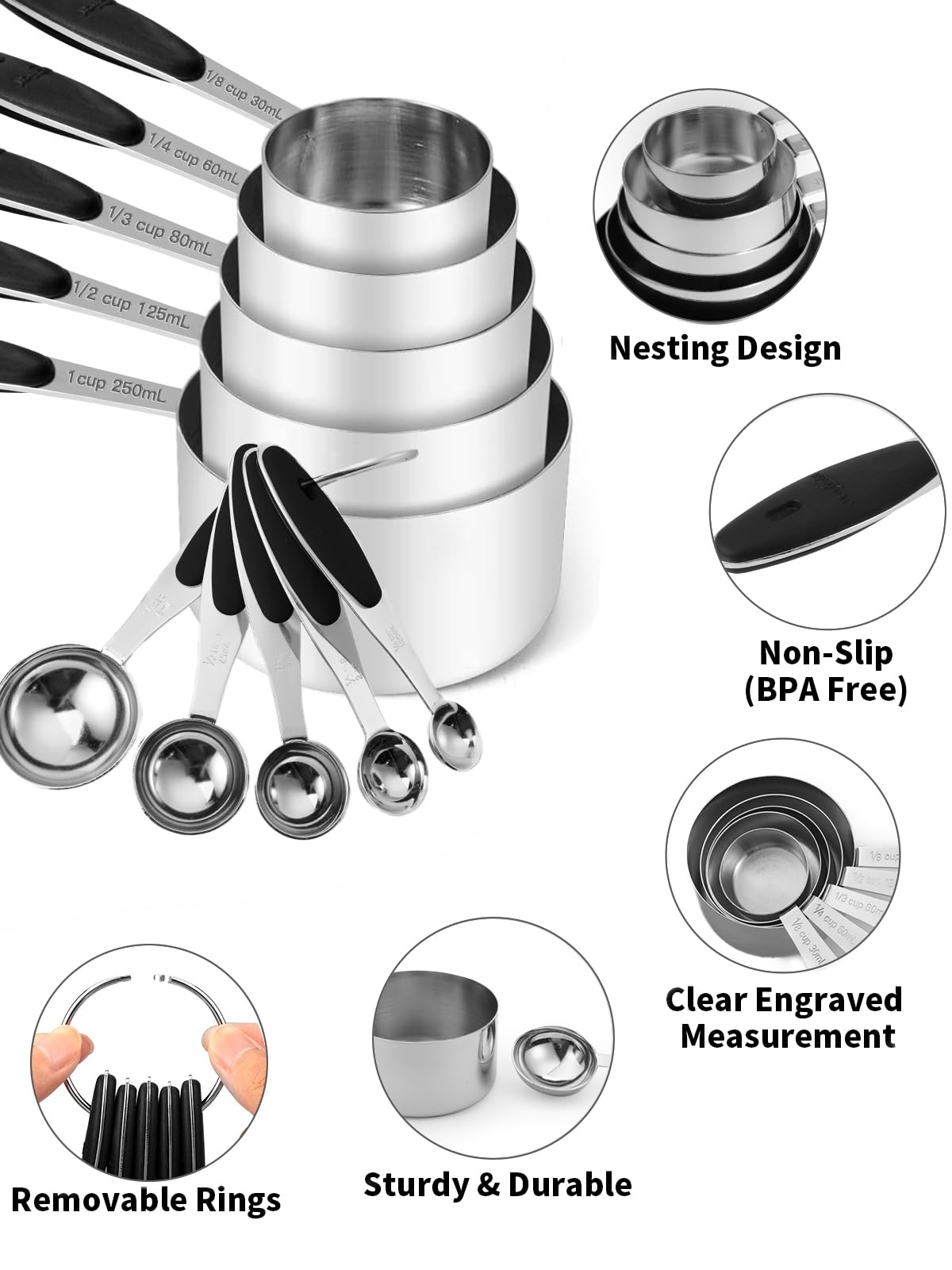 Snapklik.com : Joyhill Stainless Steel Measuring Cups And Spoons Set Of ...