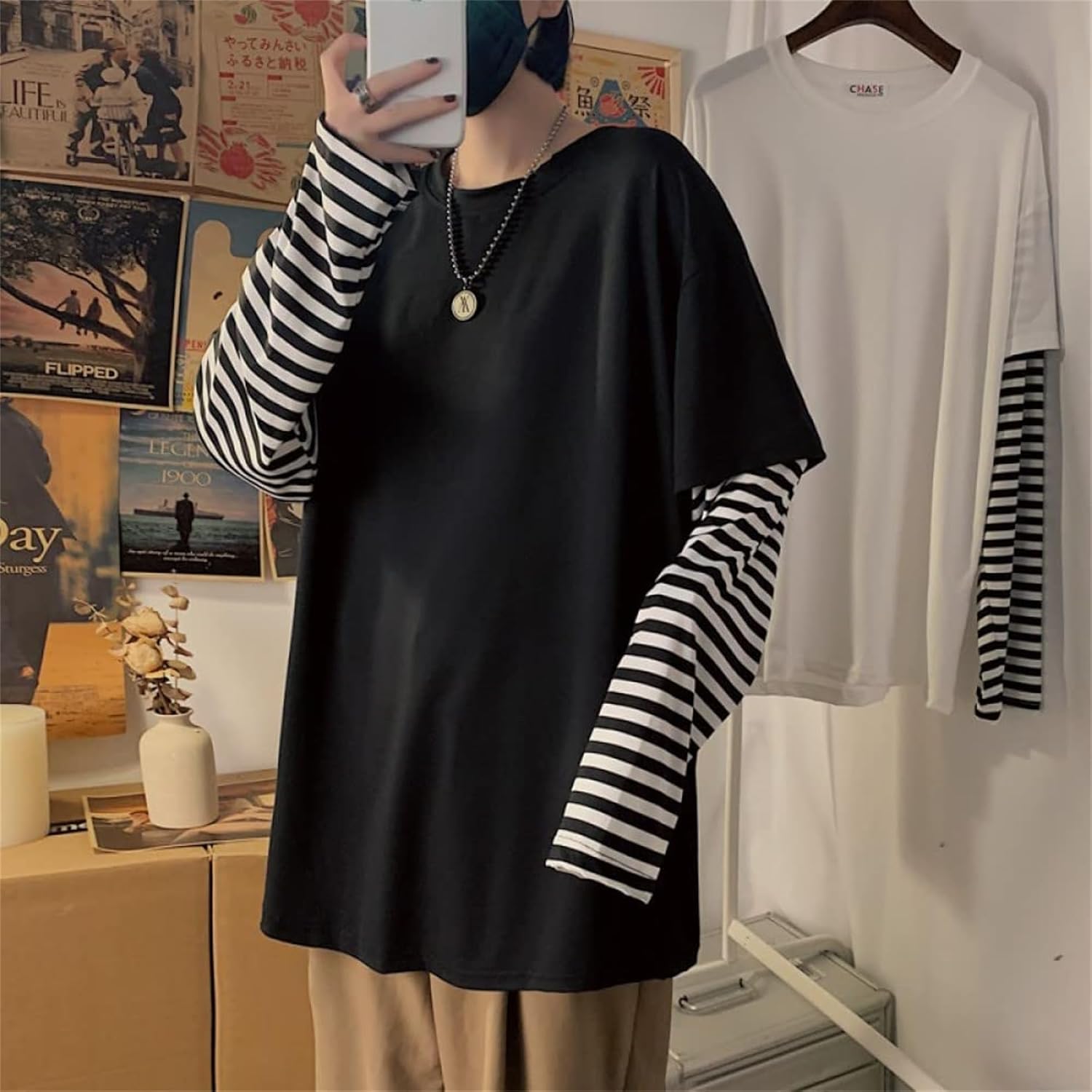Harajuku Oversized Striped Shirts Y2K Grunge Clothes Crew Neck Emo Scene Clothes Streetwear Baggy Shirt Pullover - Image 3