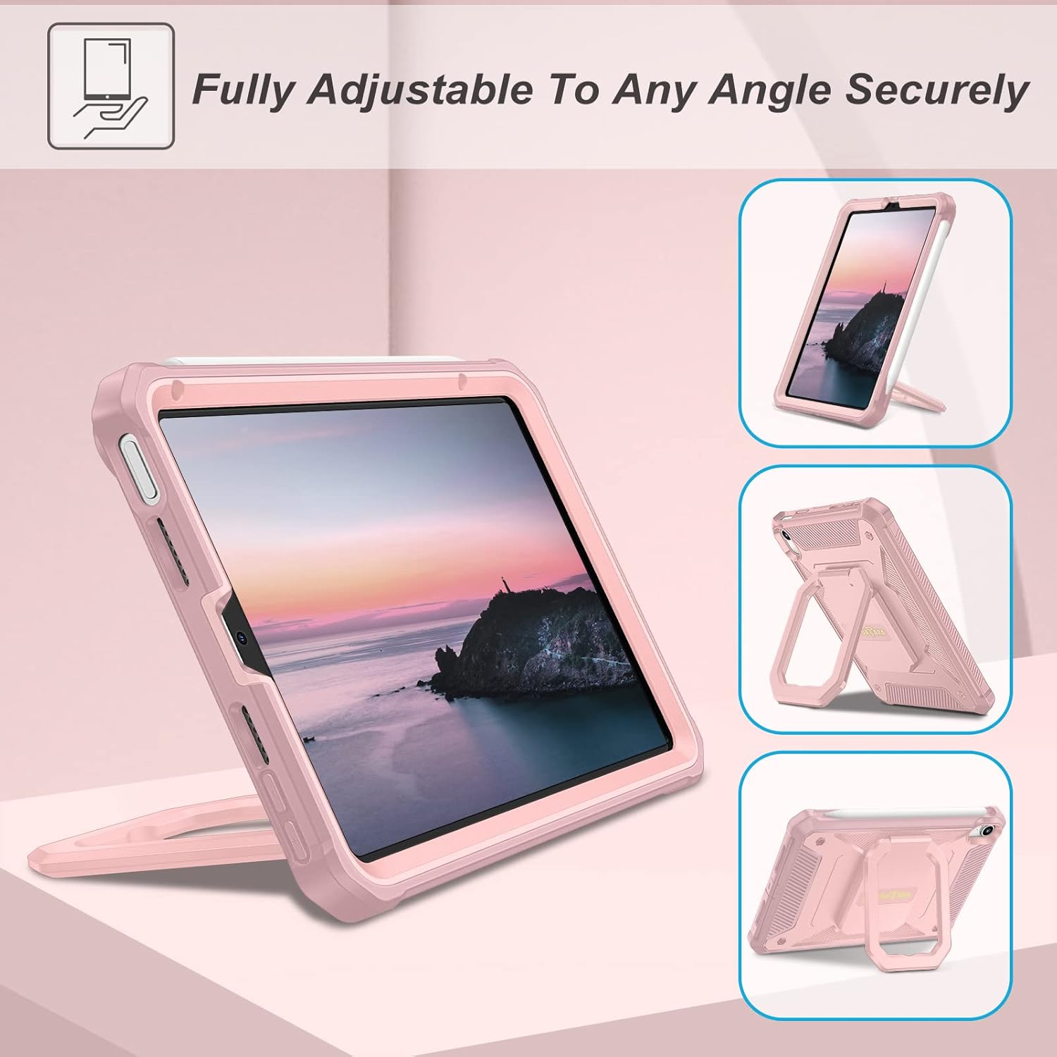 Fintie Case for iPad Mini 7 (A17 Pro, 7th Generation) 2024 / iPad Mini 6 (6th Gen) 8.3 Inch, [Tuatara Magic Ring] 360 Degree Rotating Shockproof Rugged Cover with Screen Protector, Rose Gold