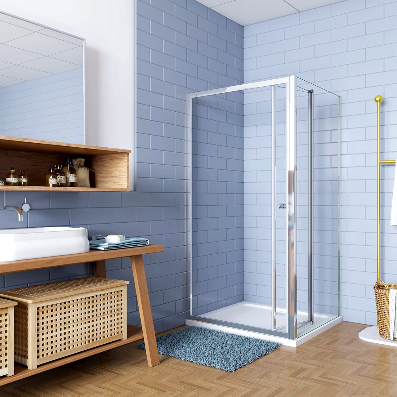 H.185cm Box Doccia Angolare 70x70cm Porta a Soffietto vetro 5mm Profilo