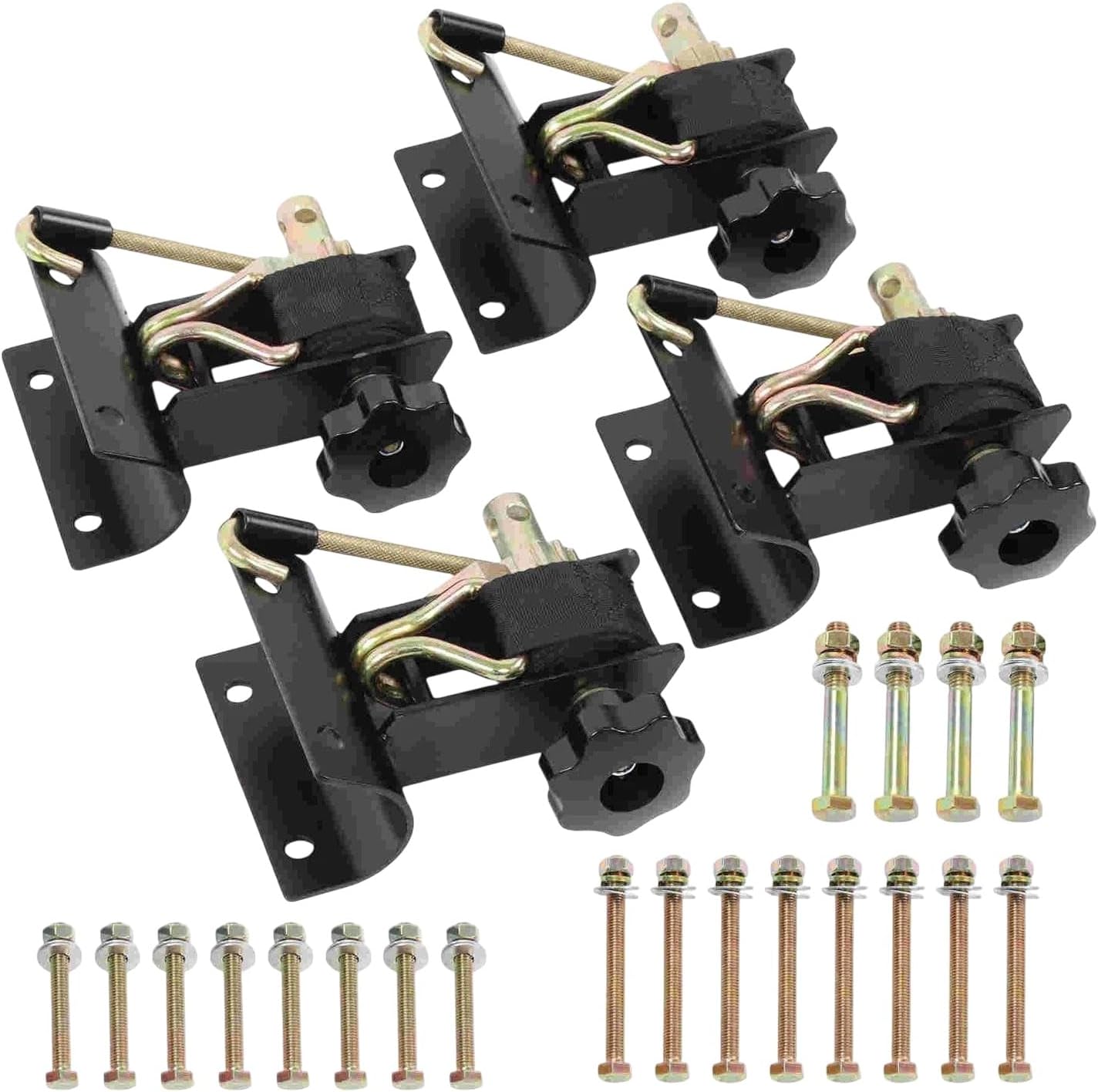 4 PCS Ladder Rack Ratchet Straps w/J-Hook 1.5" W x 7.5'L Black Round Tube Mount