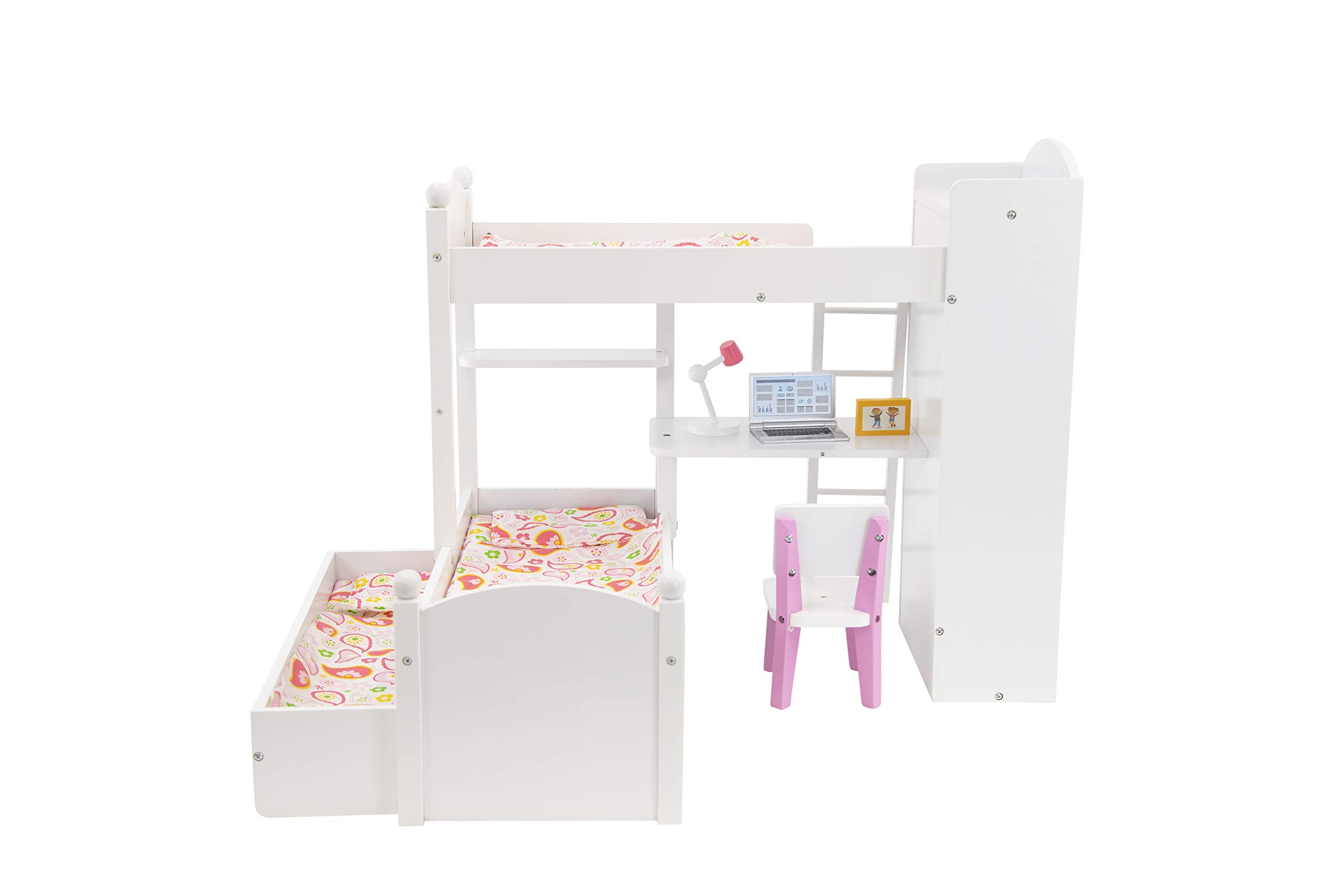 Playtime by Eimmie Bunk Bed and Trundle Bed Set 18 Inch Doll Bunk Bed