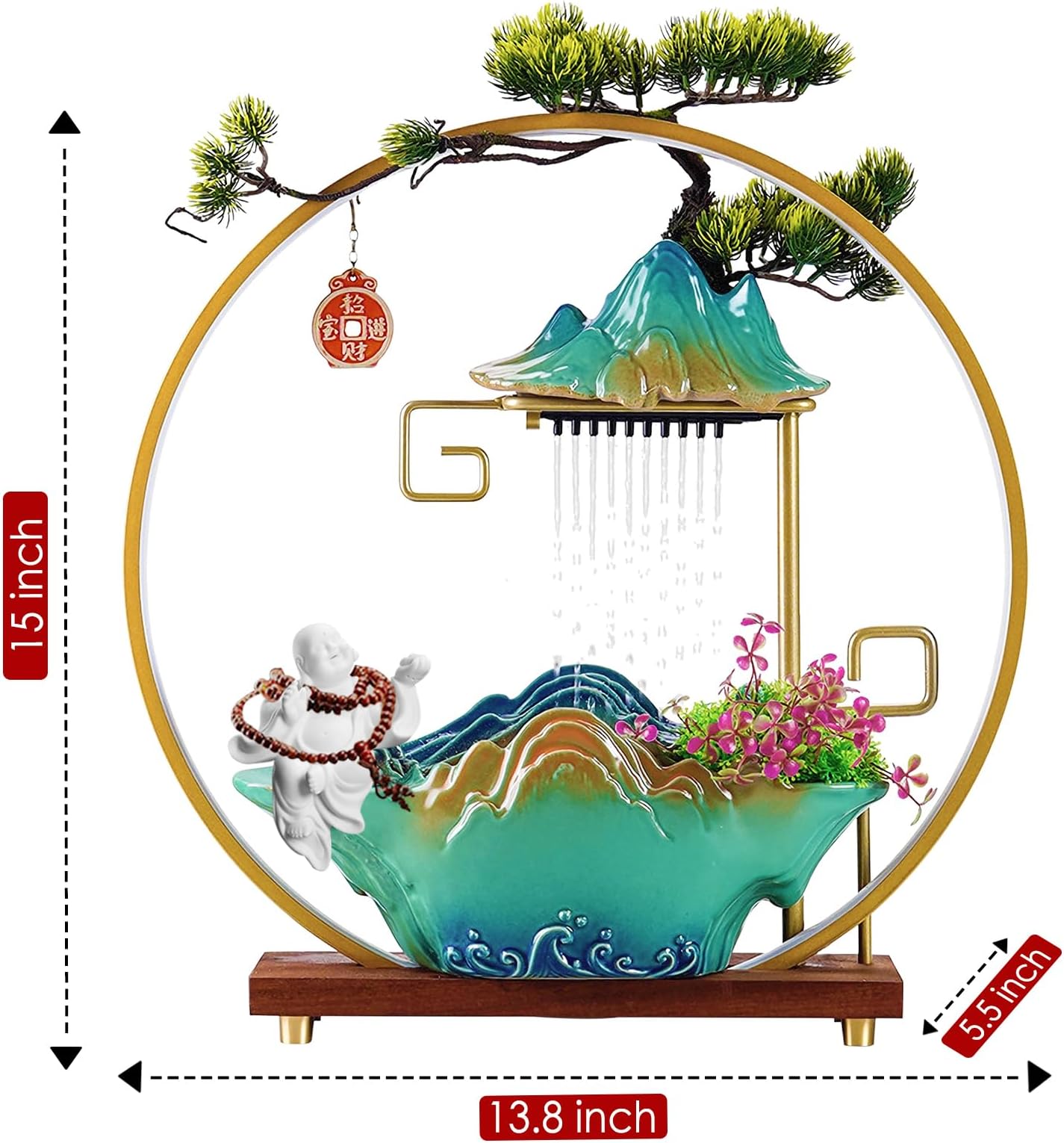 Okasion Waterfall Fountain Indoor Tabletop Desk Water Fountain for Room Office (Buddha)