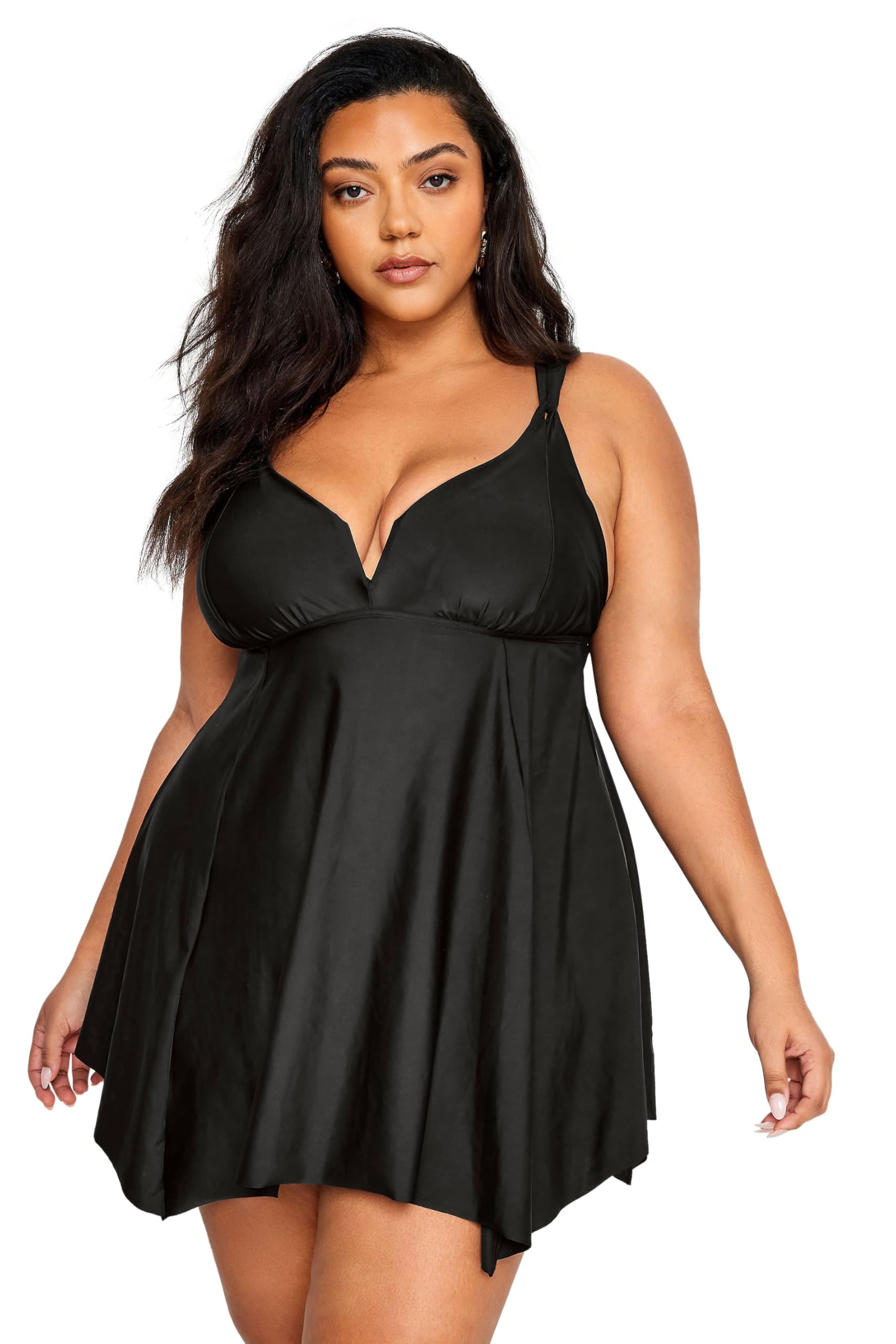 Yours Women's Knotted Strap Hanky Hem Swim Dress in Black | Size: 18