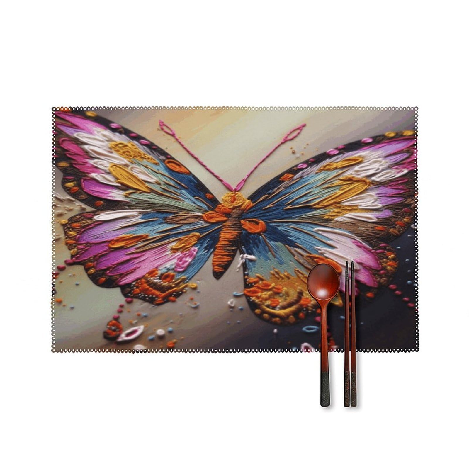 Fodpand Style Embroidery Colorful Butterfly Placemats Set Of 4 Place Mats Table Mats