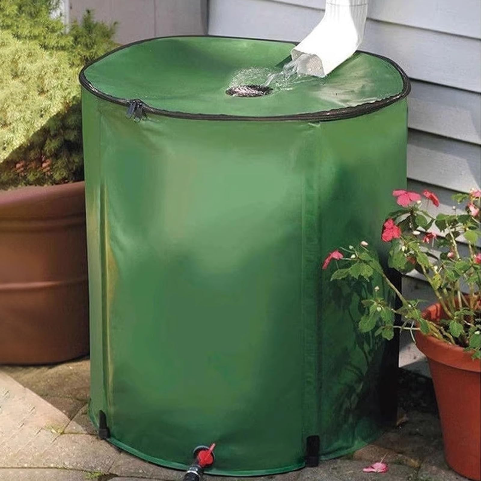 Depósito de recolección de agua de lluvia de 50 litros con grifo, depósito de agua portátil y botella de agua Reu para uso en exteriores