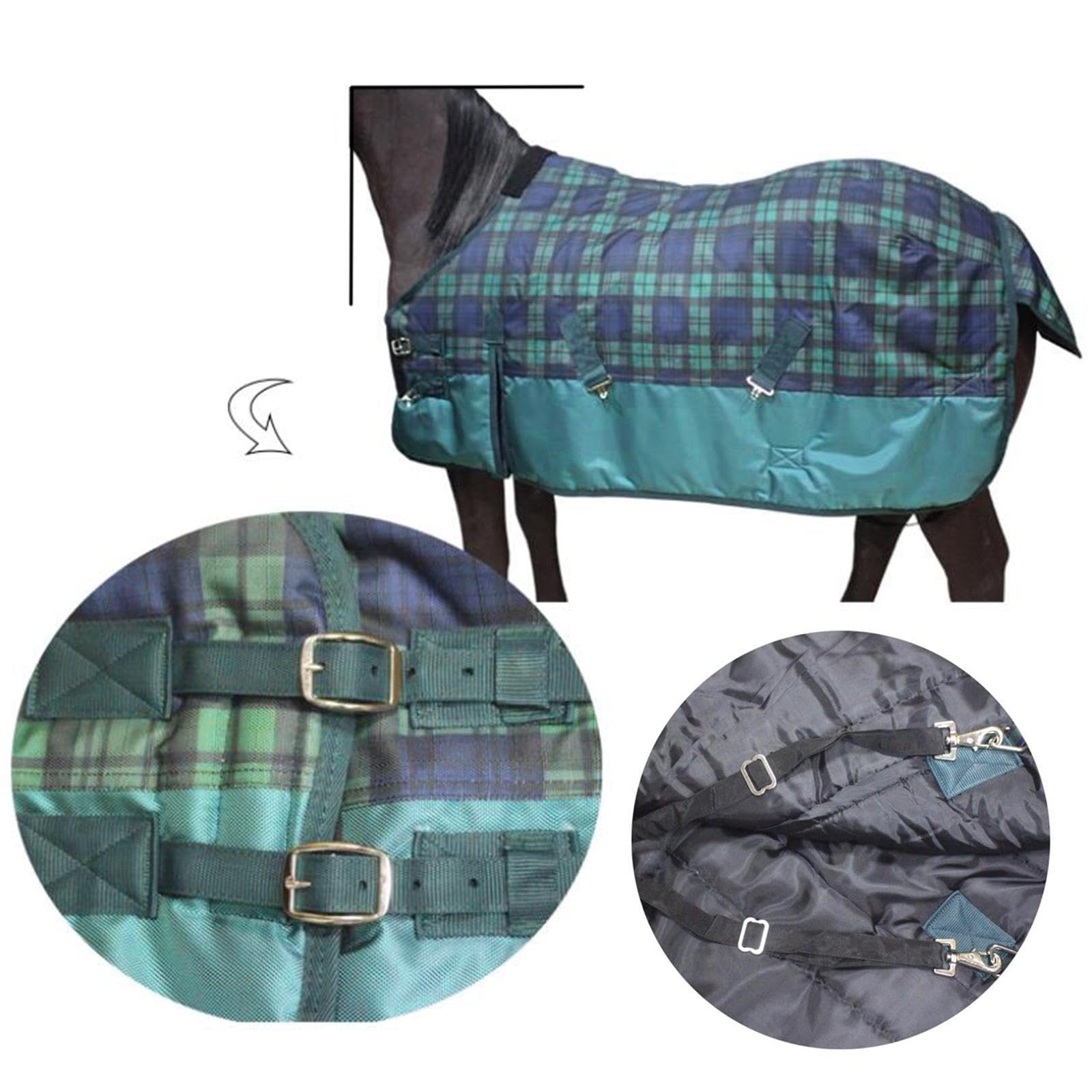 Manta de Invierno para Caballos, Tejido Oxford Resistente Al Desgarro, Aislamiento Térmico, Impermeable, Transpirable, Fácil Instalación, Adecuada Par