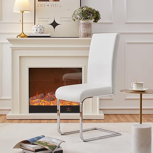 Miniatura 9 de Yaheetech Juego de 2 sillas de comedor modernas tapizadas de piel sintética con respaldo alto y patas metálicas cromadas para cocina, sala de estar,