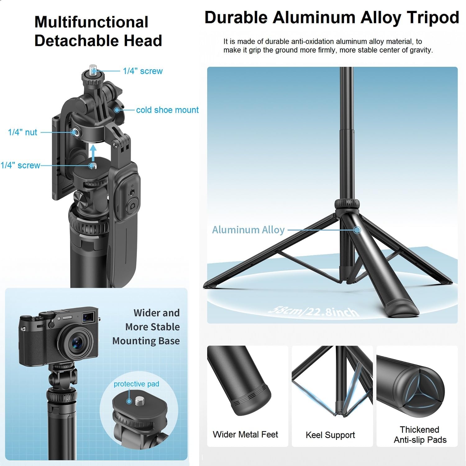 80" Phone Tripod & Selfie Stick - All in One Extendable Tall Cell Phone Tripod for iPhone with Remote and Cold Shoe Mount, 360° Rotation Tripods iPhone Stand Camera Holder for Video Recording