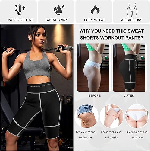Miniatura 4 de TrainingGirl Pantalones cortos de neopreno para mujer, con bolsillo, pérdida de peso, adelgazantes, entrenamiento, moldeador corporal, leggings de