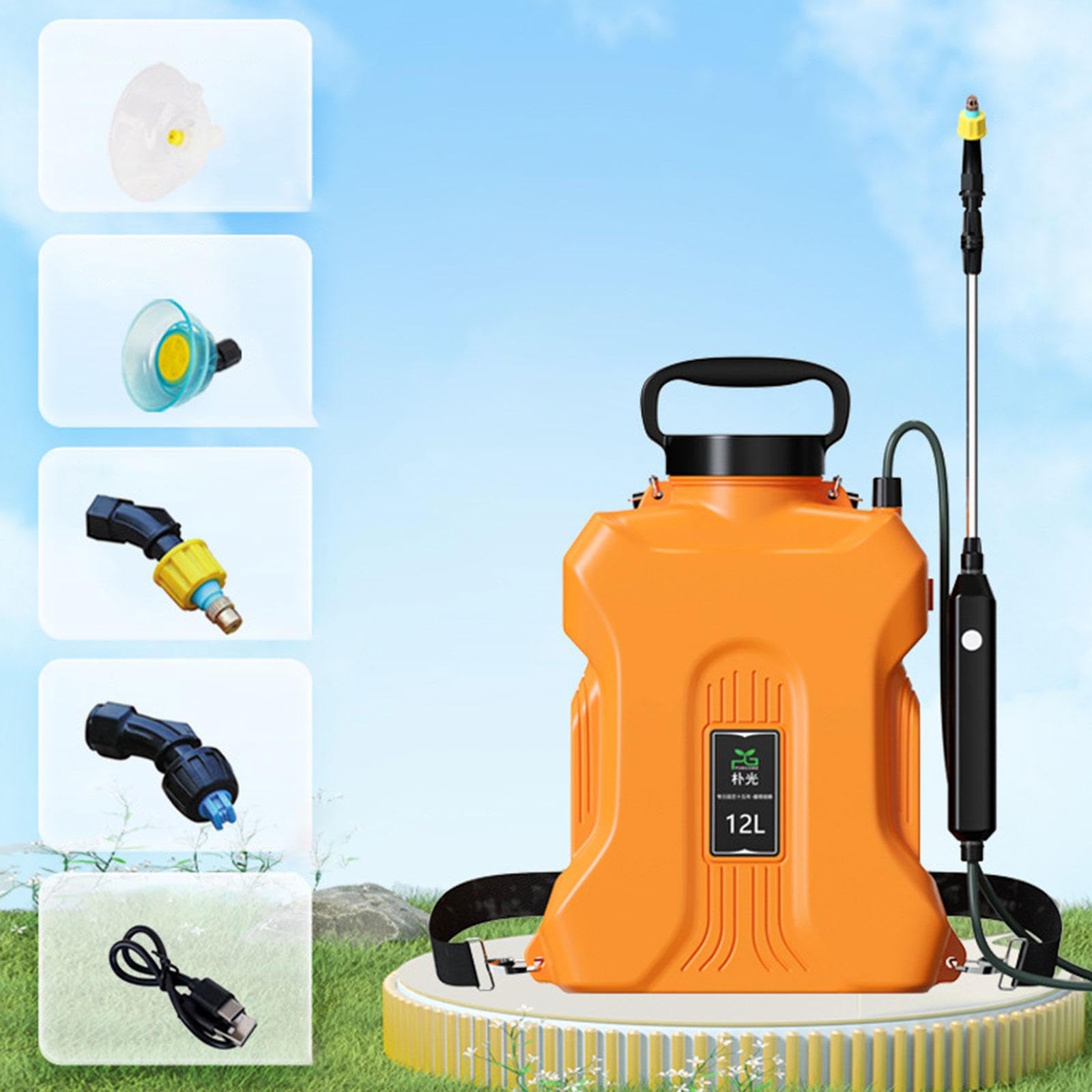 Perfeclan Pulverizador Eléctrico de Jardín, Pulverizador de Agua de 12 litros, Profesional, Recargable, Multiusos, con Lanza Retráctil, para La, Naranja
