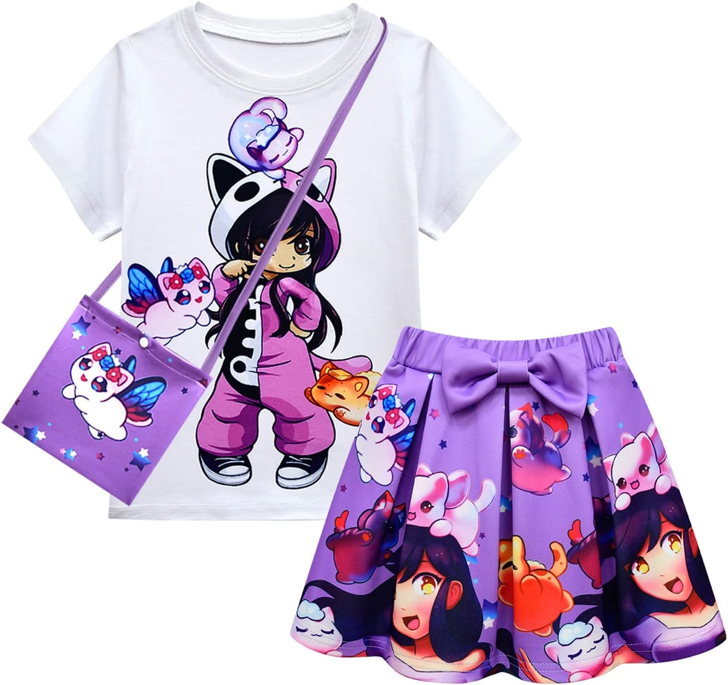 Fashion 3D Printing Game Character Short -Sleeved Shirt Dress 3 PCS Set