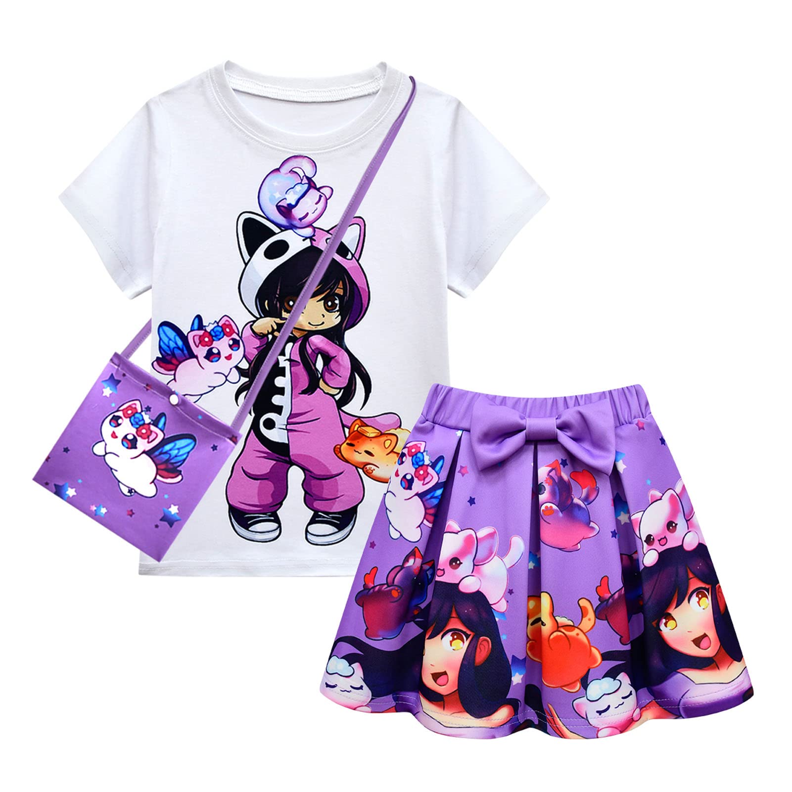 Fashion 3D Printing Game Character Short -Sleeved Shirt Dress 3 PCS Set