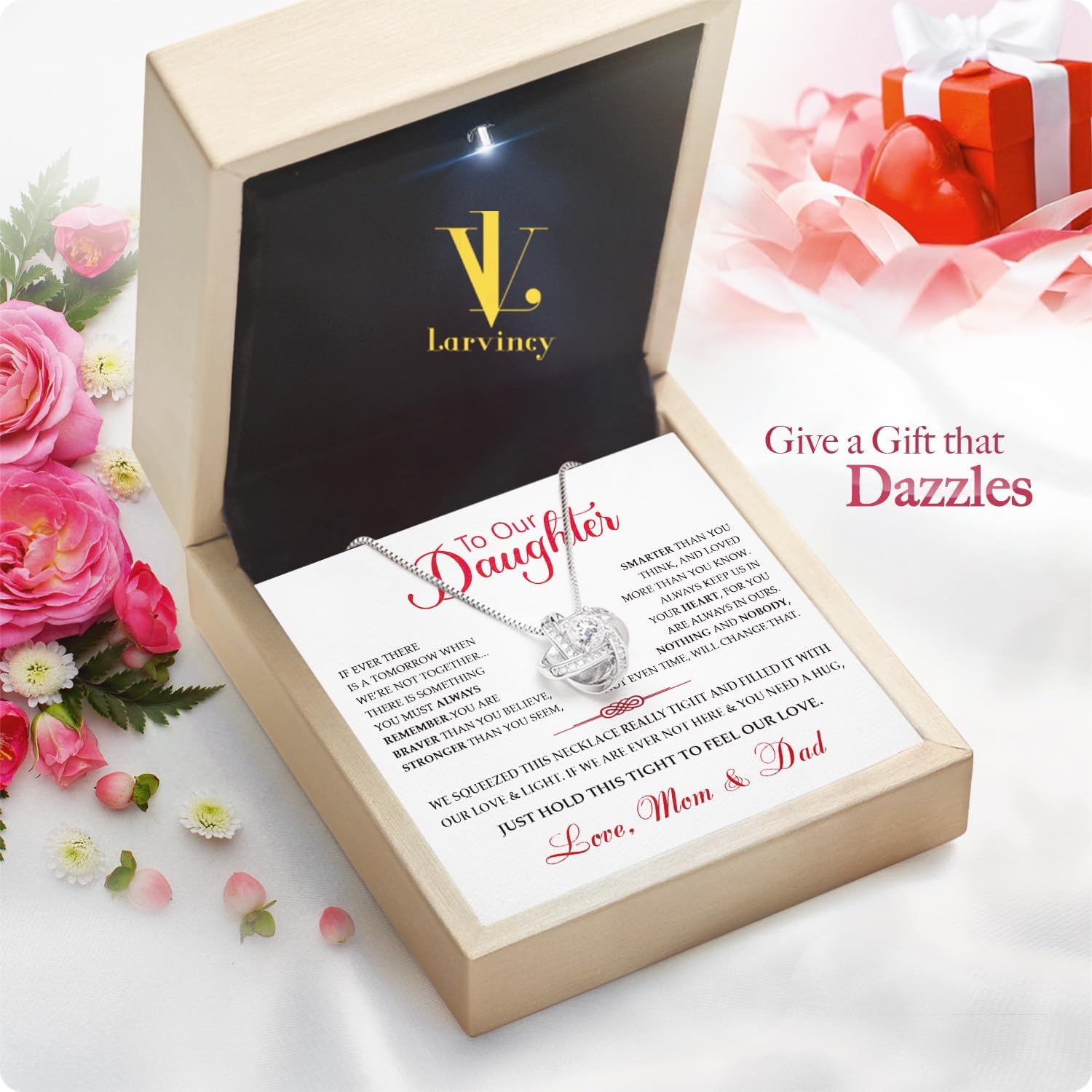 Larvincy To My Daughter Necklace – Meaningful Valentine’s Day Gift from Parents with Heartfelt Message Card & Elegant Box - Image 2