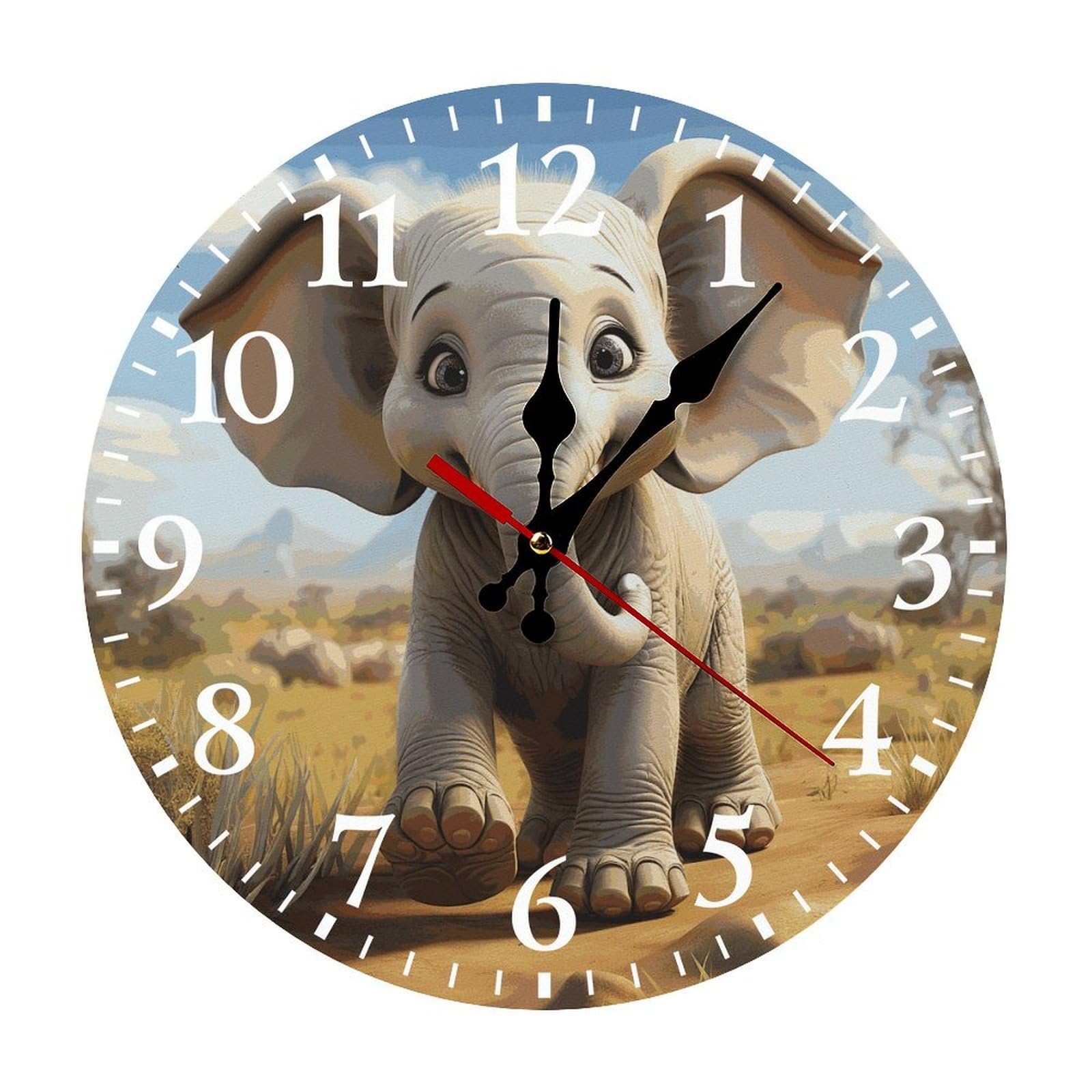 NTVOWPZO 10 Inch Wall Clock Cartoon Elephant Battery Operated Wall Clocks Silent Non-Ticking Round Wall Clock for Living Room Kitchen Home Office Wall Decorative Clock