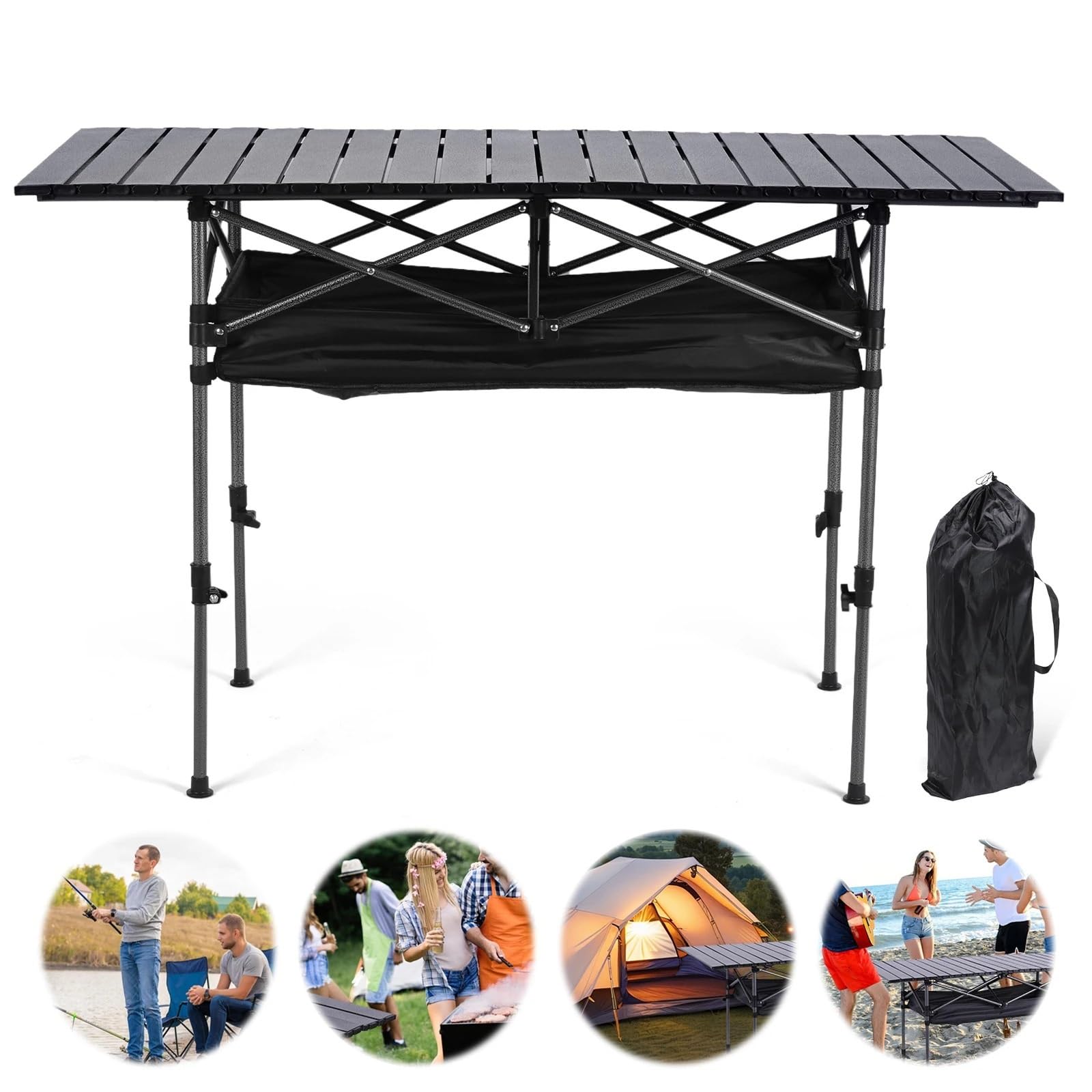 Tavolo Pieghevole Tavolo elevatore da campeggio con borsa trasporto picnic in alluminio rettangolare arrotolabile di grande capacità for la pesca sportiva