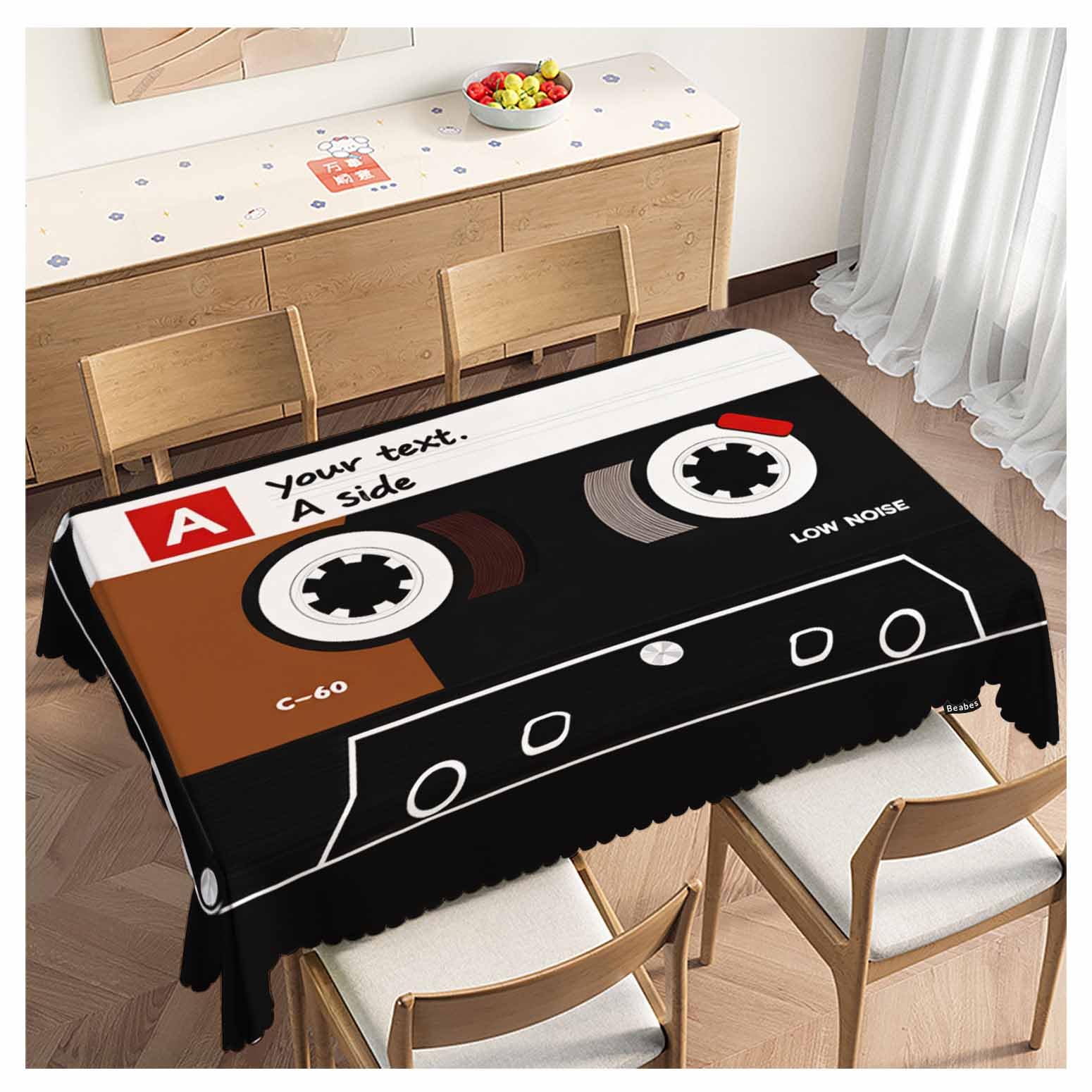 Nappe cassette audio rétro 137x183 cm pour une décoration de fête vintage et pique-nique