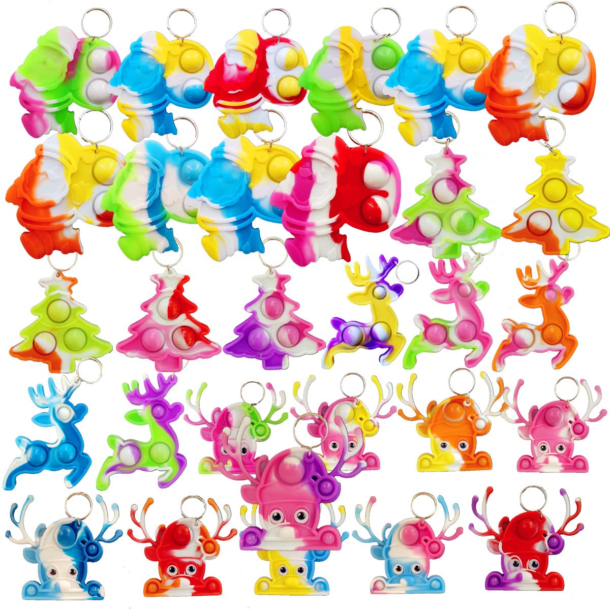 Photo 1 of ?Student and Christmas Party Gift ?30 Packs Bulk Christmas Mini Pop Fidget Keychain?Small Birthday Party Favors Supplies and Student Prizes Gift