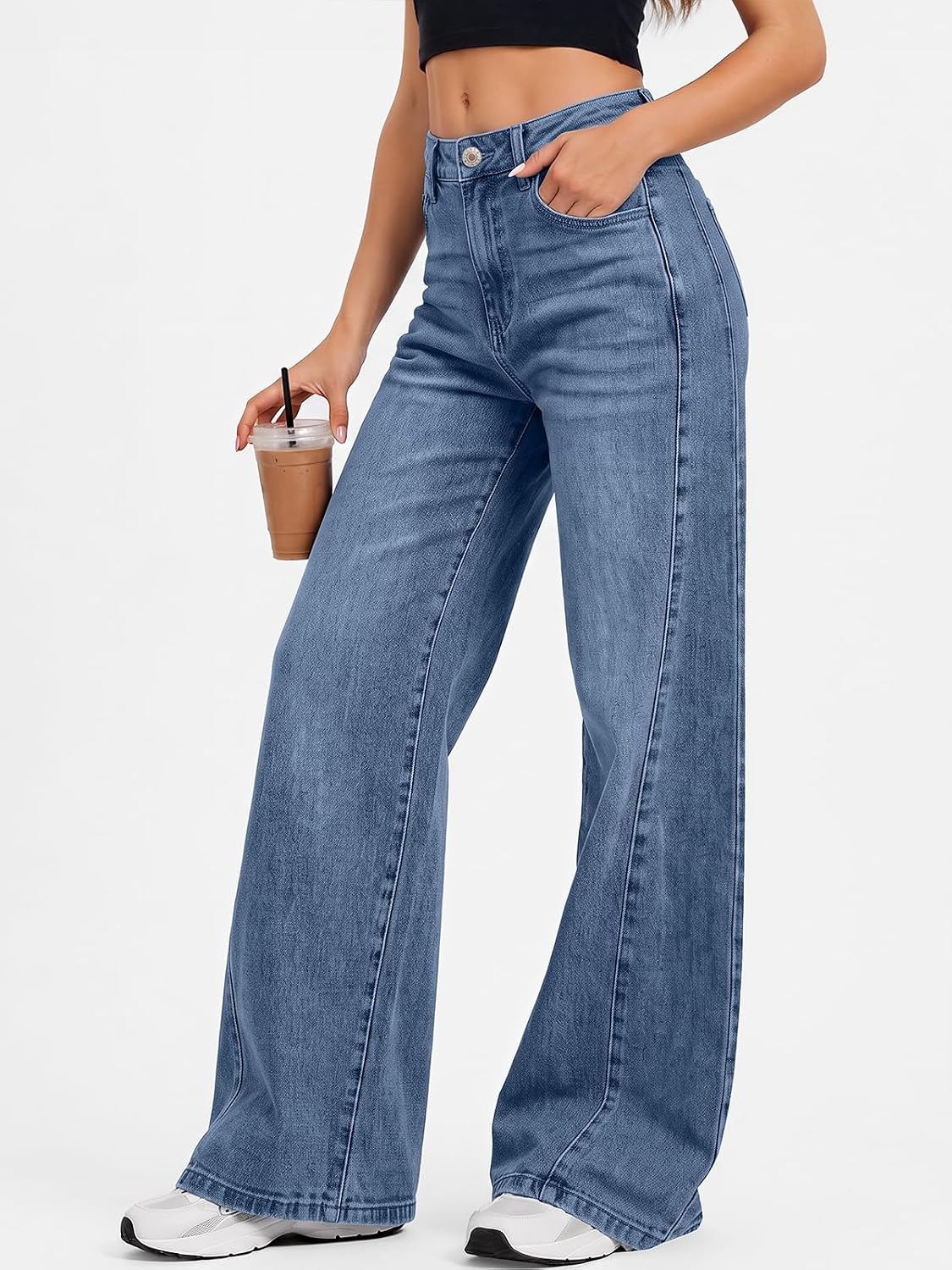 Trendy Queen Women's Wide Leg Jeans Casual Stretchy Baggy Denim Pants 2026 image 3