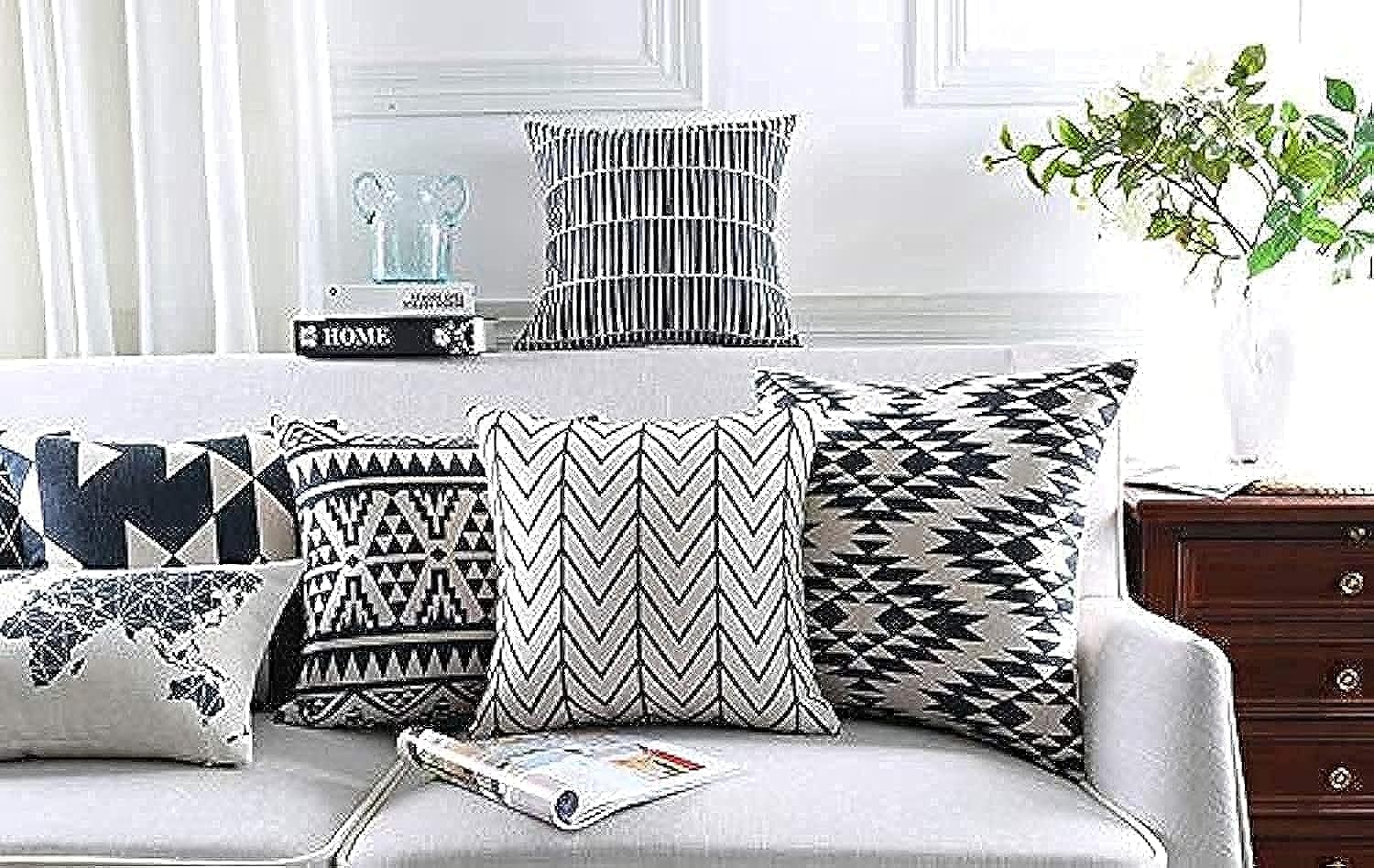 Cotton Cushion Covers (16 x 16in, Black & White, Set of 6)