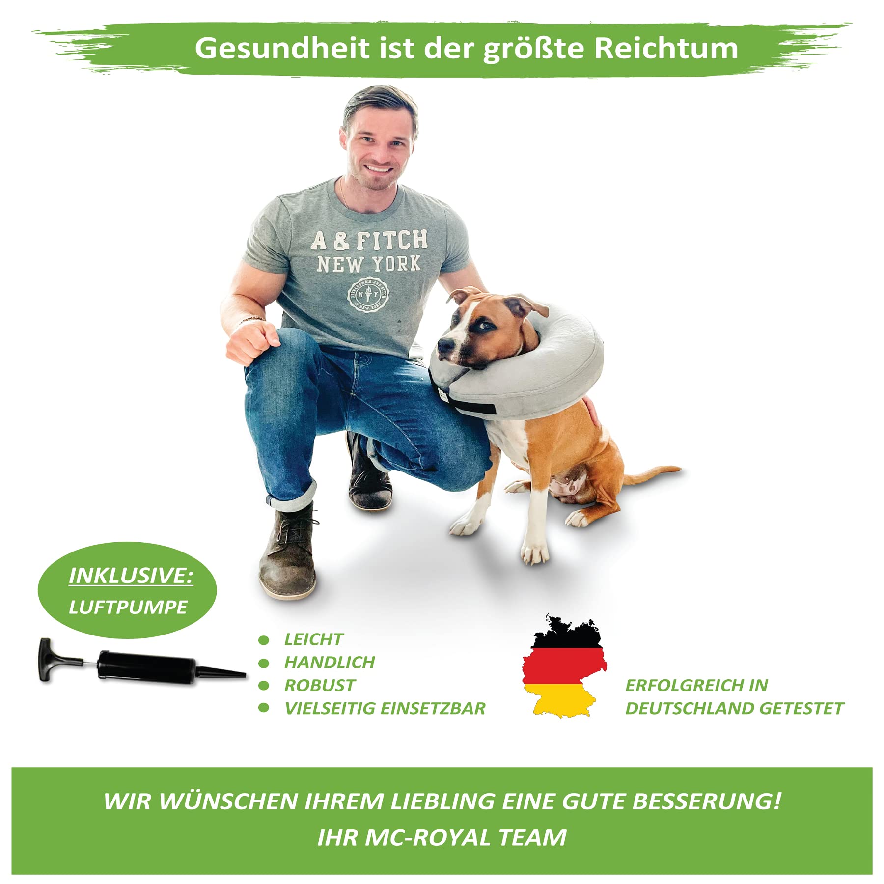NEU: MC-Royal®Premium Halskrause - aufblasbare Premium Halskrause für Hunde und Katzen [zuverlässiger Schutz] - Hundehalskrause - Leckschutz Hund - Hundekragen - Halskrause Katzen - Schutzkragen Hund