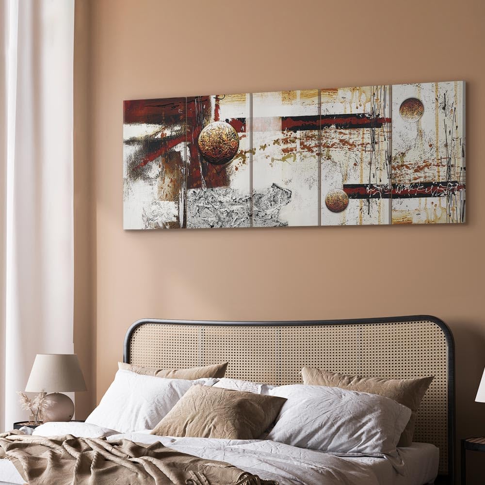 murando Cuadro en Lienzo Abstracto 150x60 cm Impresión de 5 Piezas Material Tejido no Tejido Impresión Artística Imagen Gráfica Decoracion de Pared Blanco Gris Rojo a-A-0352-b-m