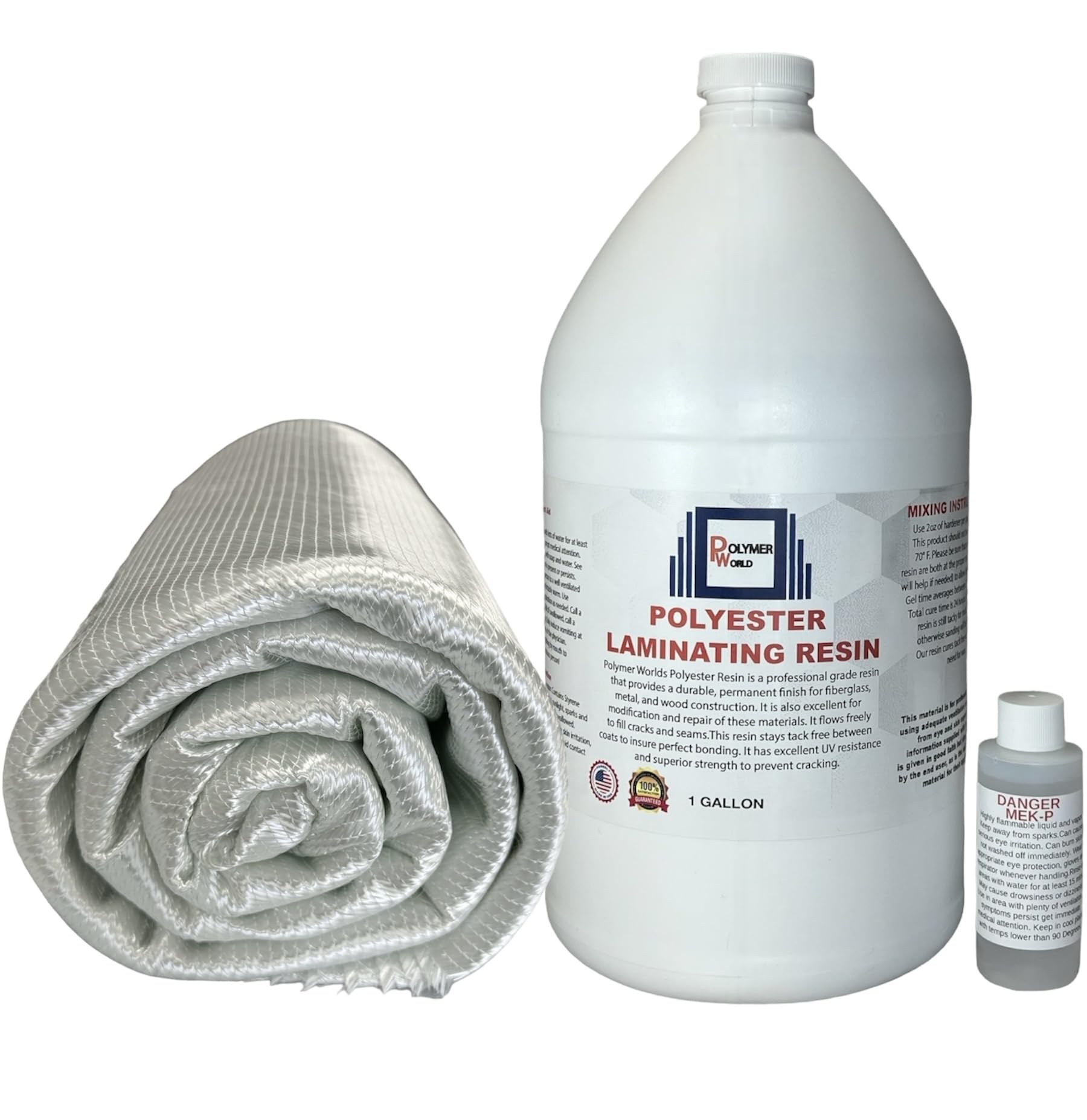 Polymer World- Polyester Resin with Rolled 1708x38x5 Yard Biaxial Cloth, Fiberglass Repair Kits for Boats, Automotive, RV Canoes, Jetski, Snowmobiles, with MEKP…