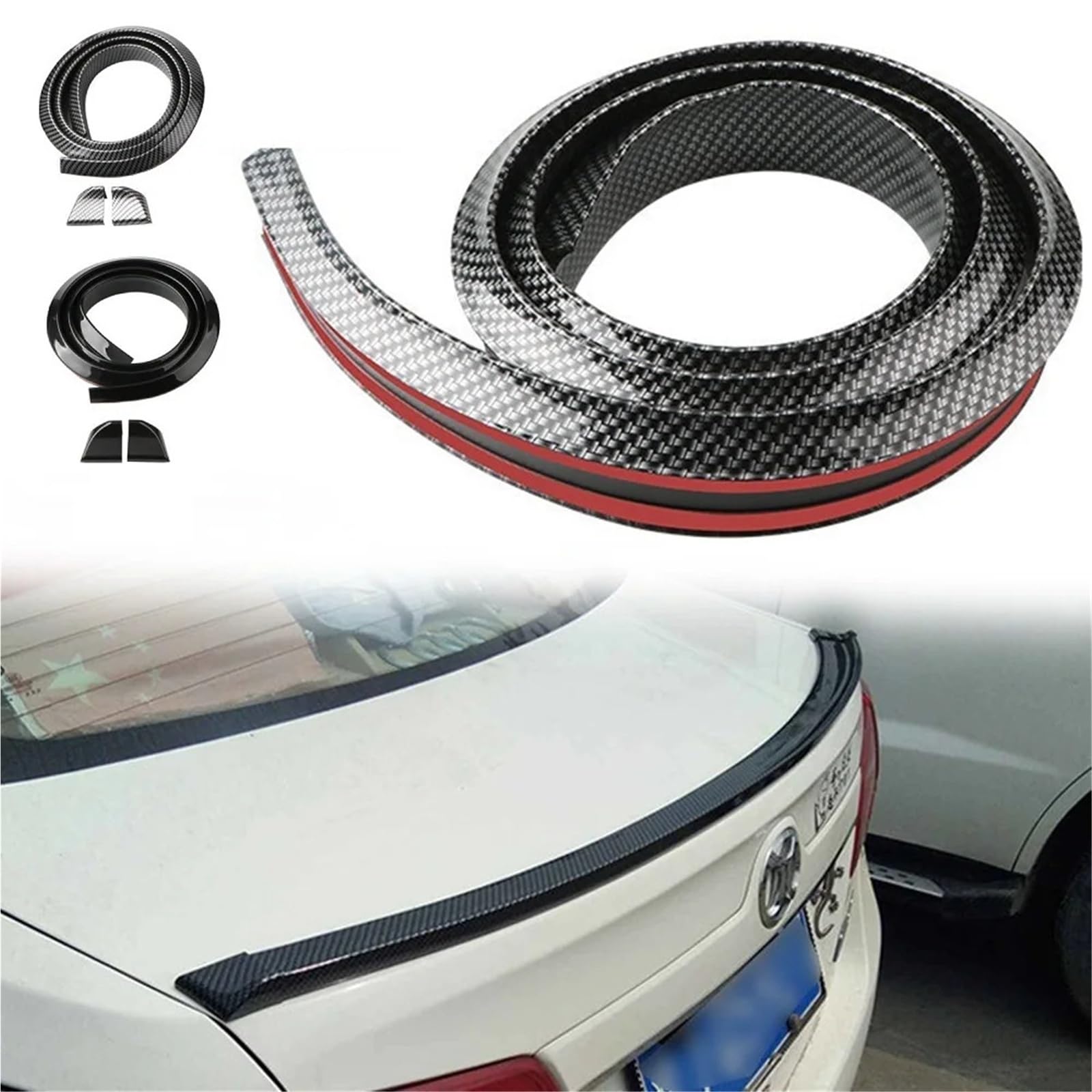 Spoiler in fibra di carbonio 5D Car-Styling da 1,5 m, fai da te, compatibili con BMW, Toyota, Hon-da, KIA, Hyundai, Opel, tutti gli spoiler universali for auto(Pure black matte)