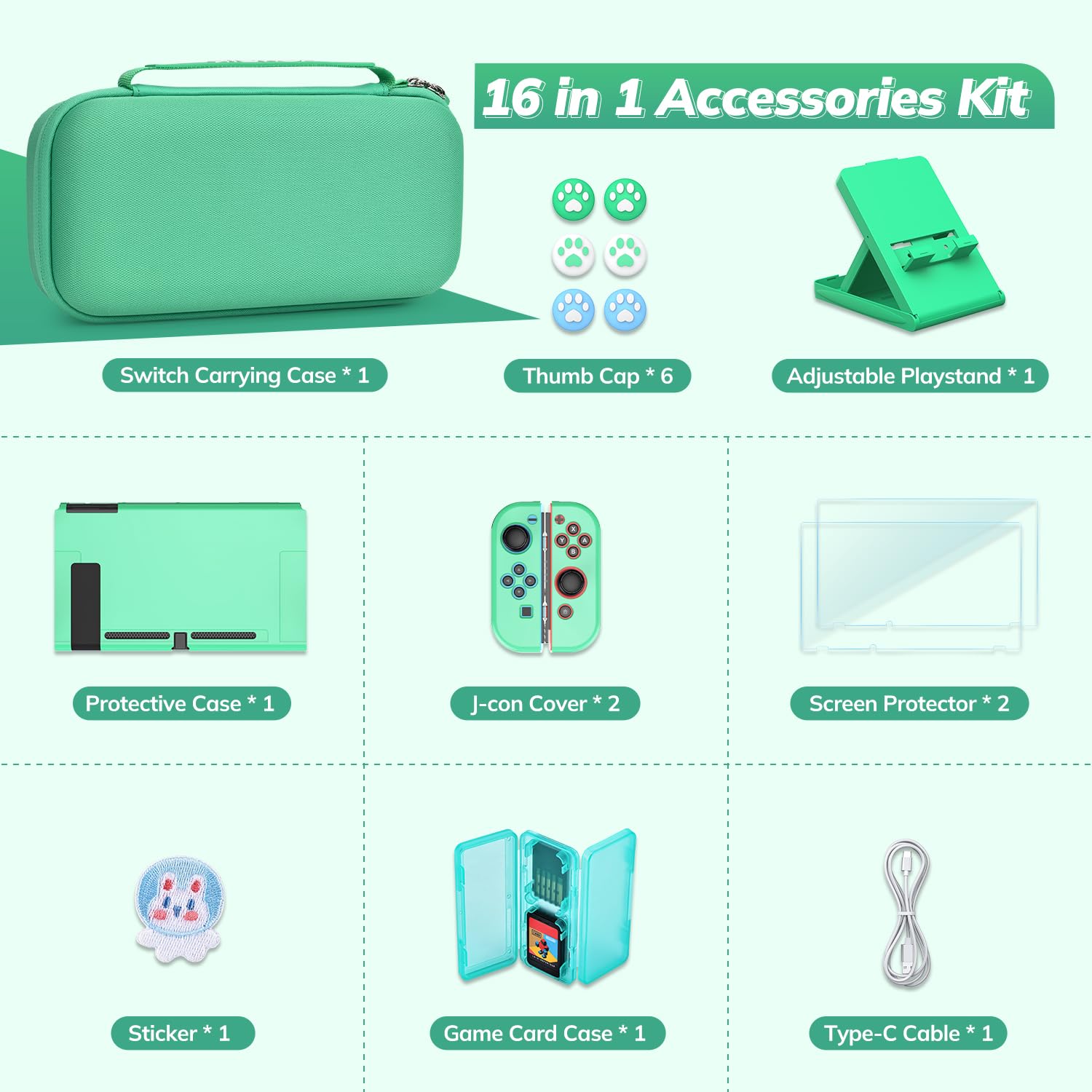 Younik Pack d'Accessoires Switch, Kit d'Accessoires 16 en 1 Comprenant Un Etui de Transport Switch, Etui de Protection pour Console et J-Con, Une Protection d’Ecran, Un Etui de Jeu Switch