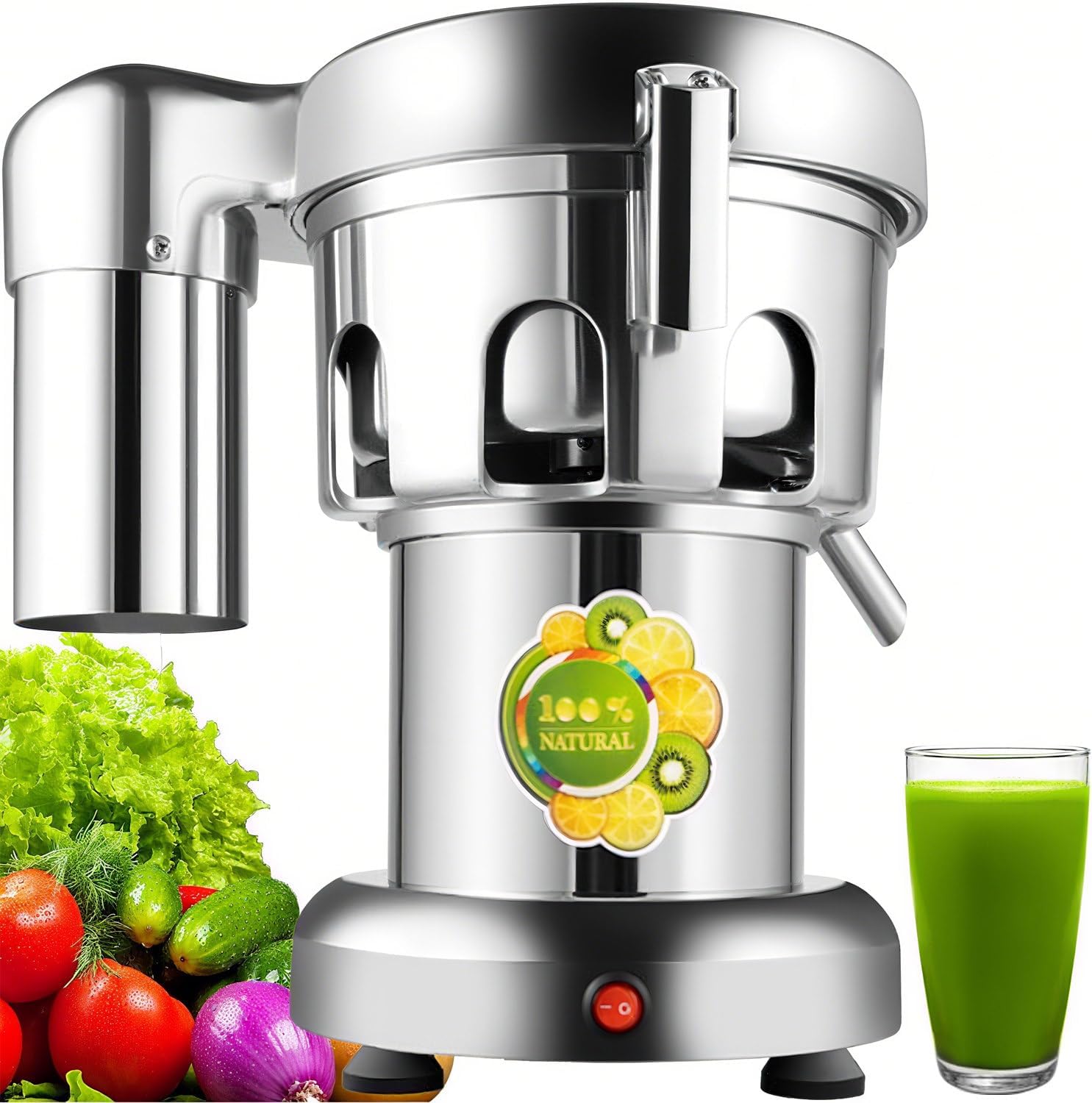 Heavy Duty 370W Commercial Juice Extractor, Low Noise Centrifugal Juicer Machine, Auto Separate Juice & Residue, Stainless Steel Vegetable & Fruit Squeezer