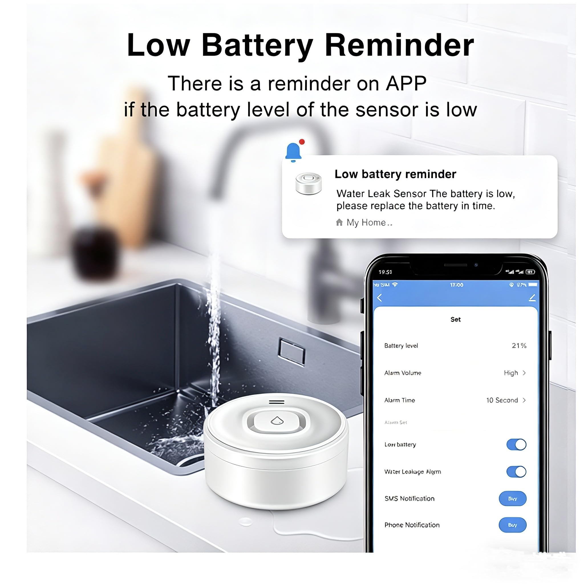Smart WiFi Wassermelder mit 100dB Alarm & App-Push, Wasserleck-Sensor für Küche, Bad & Waschmaschine,4 Stück