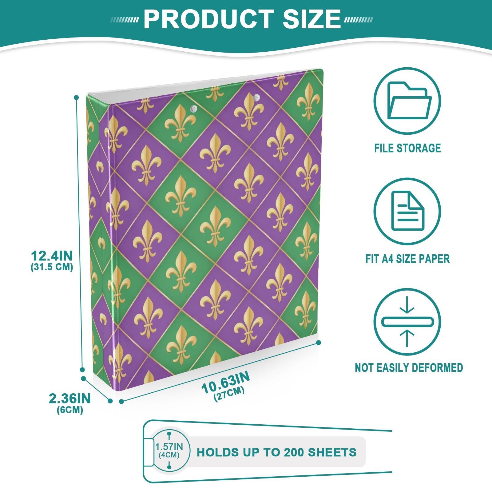 Carpeta de tres anillos verde, morado, dorado, blanco, carpeta de anillos en D, paquete de 2 | Con portapapeles y bolsillos, para escuela, universidad, oficina