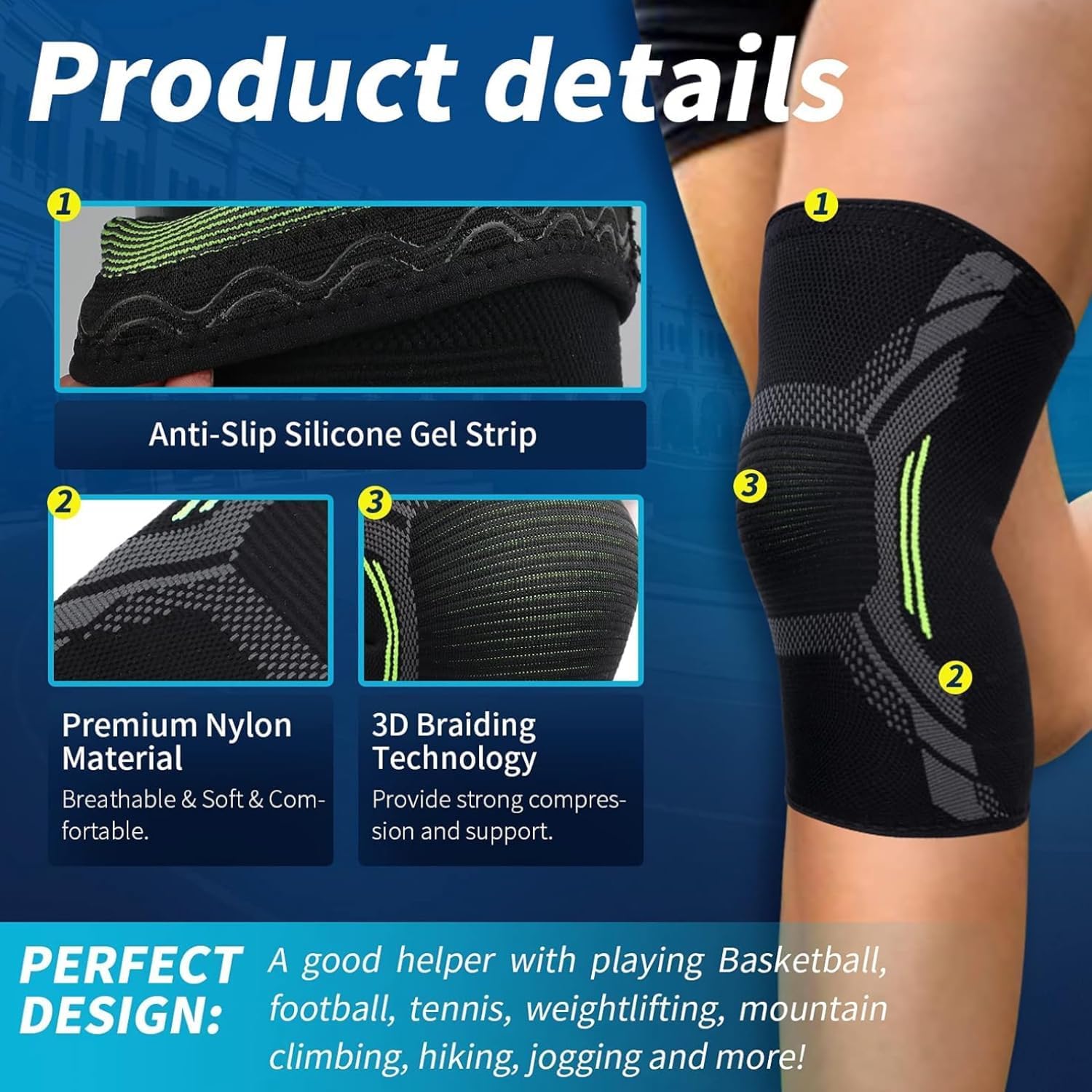 Mithlas 3D Knee Sleeve Guard Stretchable Knee Cap Support For Pain Relief, Knee Injury, Braces for Walking, Running, Gym, Workout, Weightlifting Uses For Men & Women (Free Size) 3