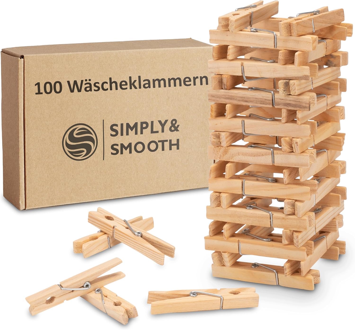 SimplySmooth 100 Bamboo Clothespins – Clips for Your Drying Rack – Bamboo Pegs for Laundry – Pegs, Laundry Clips as Replacement Clothespins