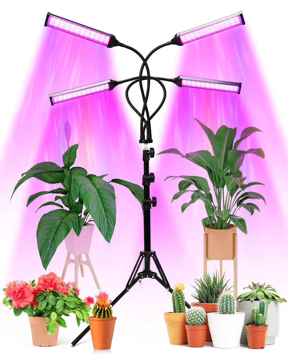 Plant Grow Light, Ranipobo 4-Head 420 LED Plant Lamp for Indoor Plants, 3 Lights Mode & 10 Dimmable Levels, 4/8/12H Timer, 11-63" Adjustable Tripod Stand with Gooseneck, Remote Control