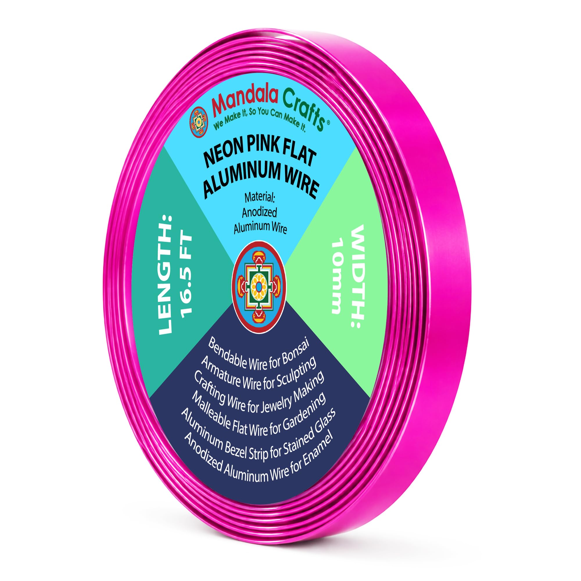 Mandala Crafts 10mm Neon Pink Flat Aluminum Crafting Wire for Sculpting