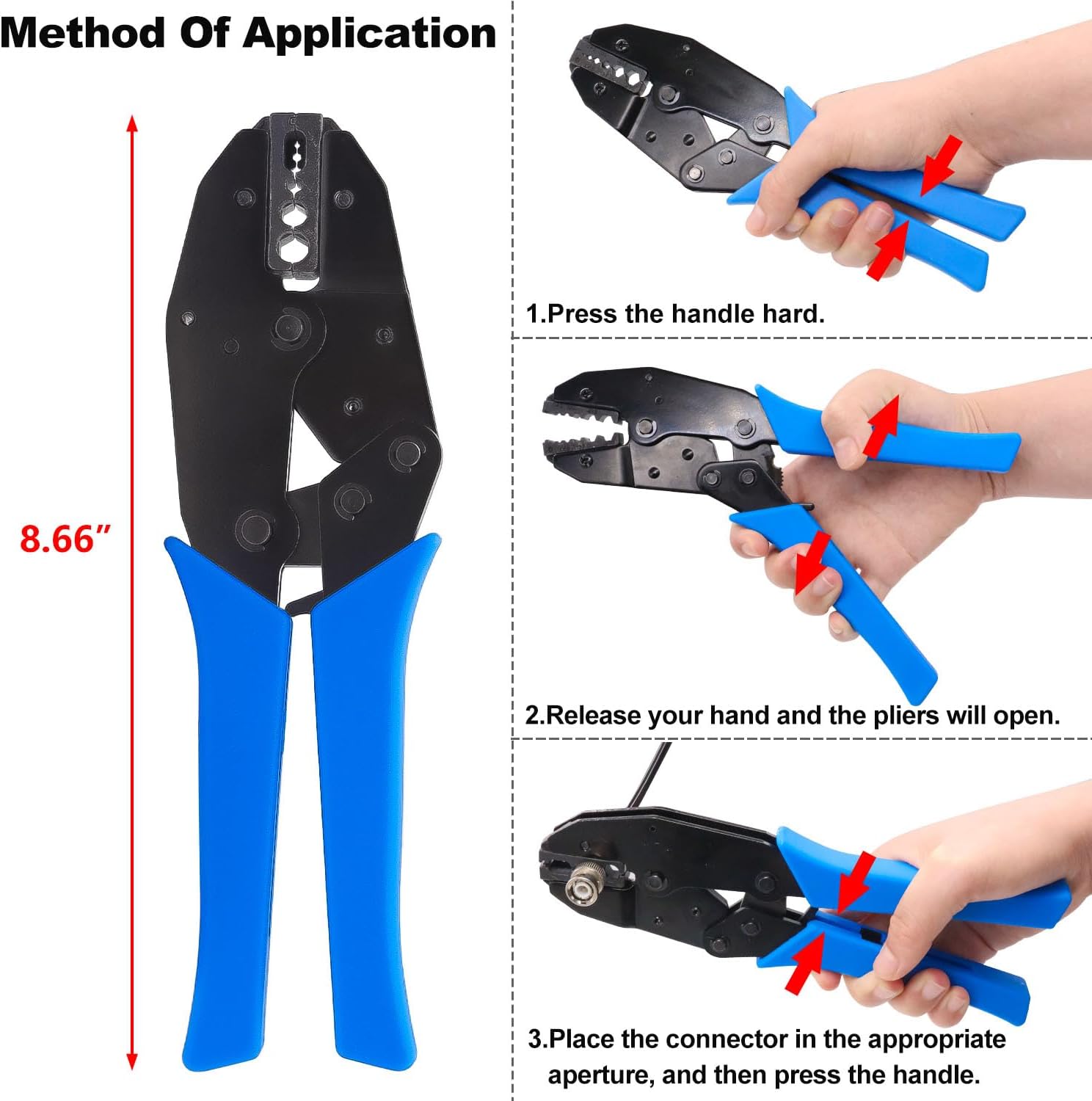 mxuteuk Coaxial Cable Tool Kit,BNC Crimp Tool with 8PCS BNC/UHF Crimp Male Connectors 1PCS Coaxial Cable Stripper 1PCS Wire Cutter for RG58, RG59, RG62, RG174