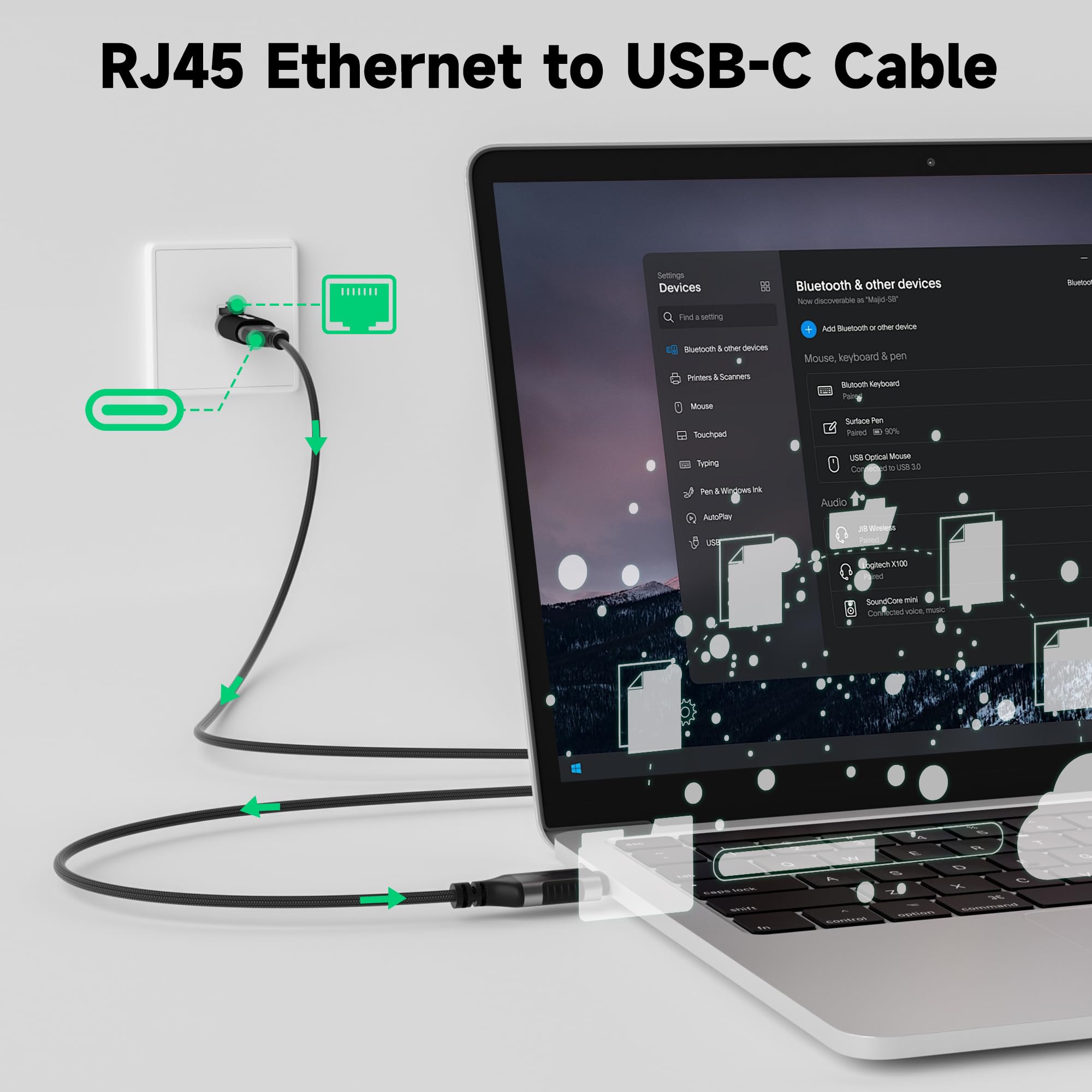 Ethernet Male to USB-C Female Adapter, Type C to RJ45 Network Internet LAN Adapter, Directly Connected, Essential for Travel/Office, Compatible with Daily Charging Cables