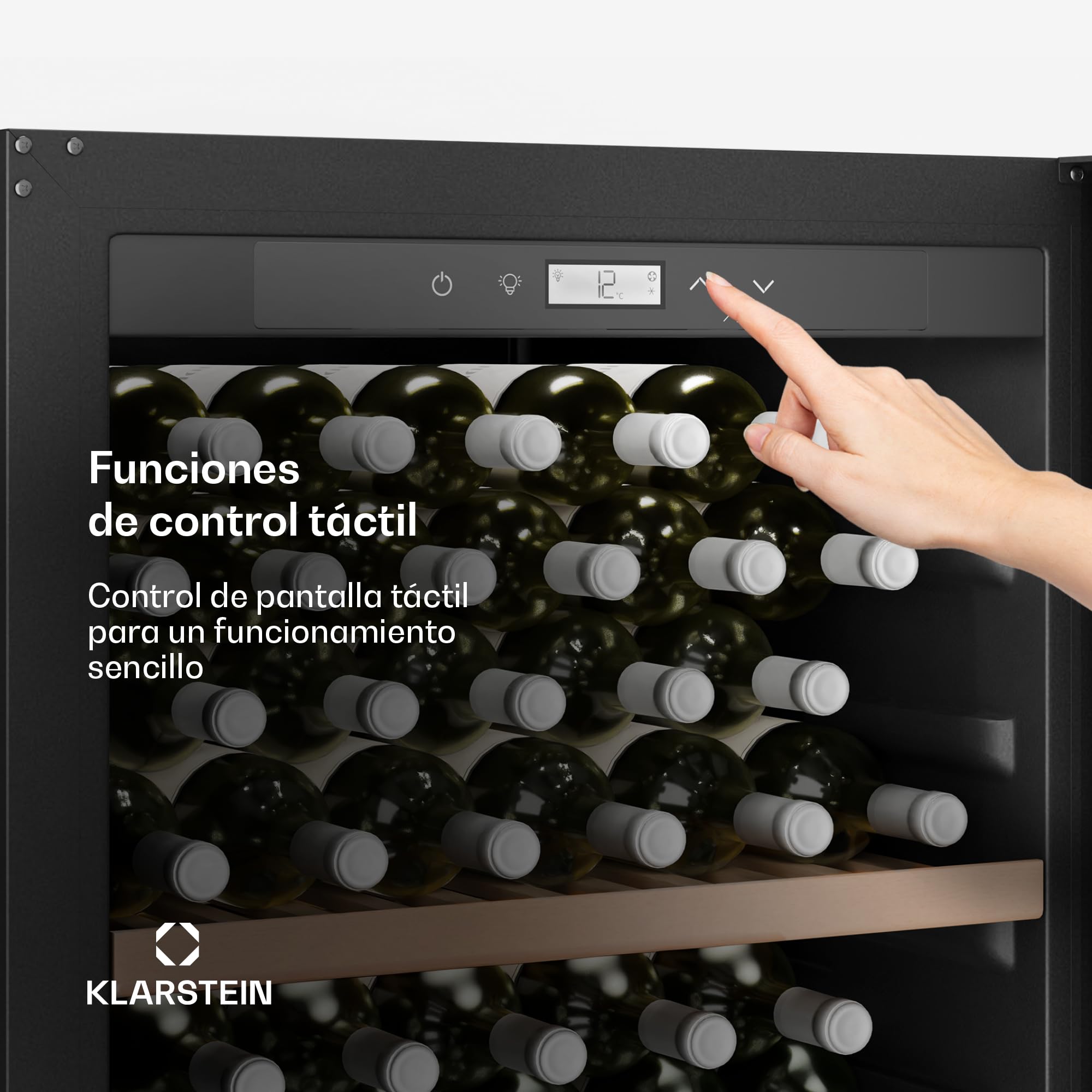 KLARSTEIN CellarMax Vinoteca Grande - 155 Botellas, 5-20°C, Control Táctil, Puerta Metálica, Cerradura, Alarma, Independiente, Nevera Para Vinos