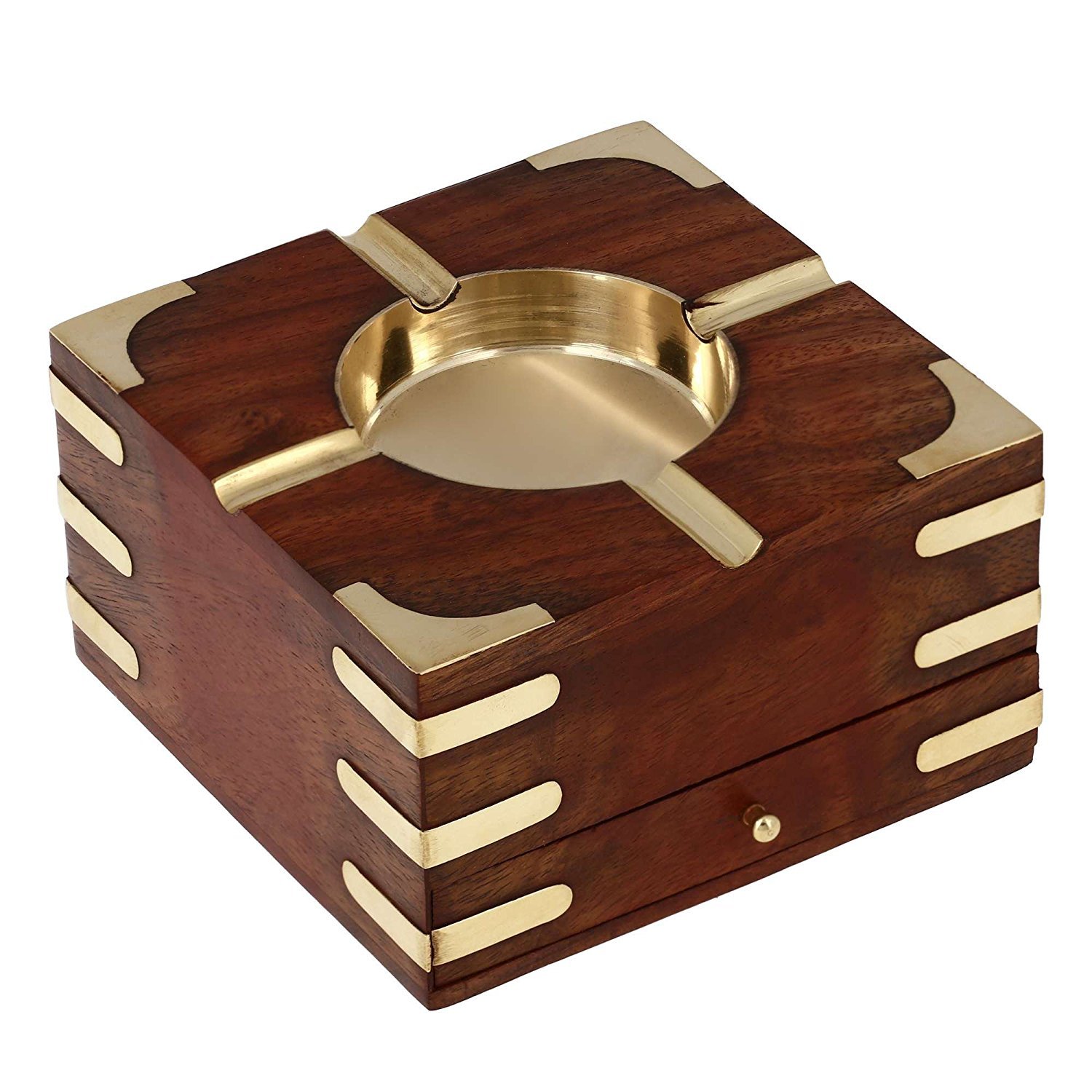 ITOS365 Wooden Decorative Ashtray with Cigarette Storage Case Box Drawer (Large)