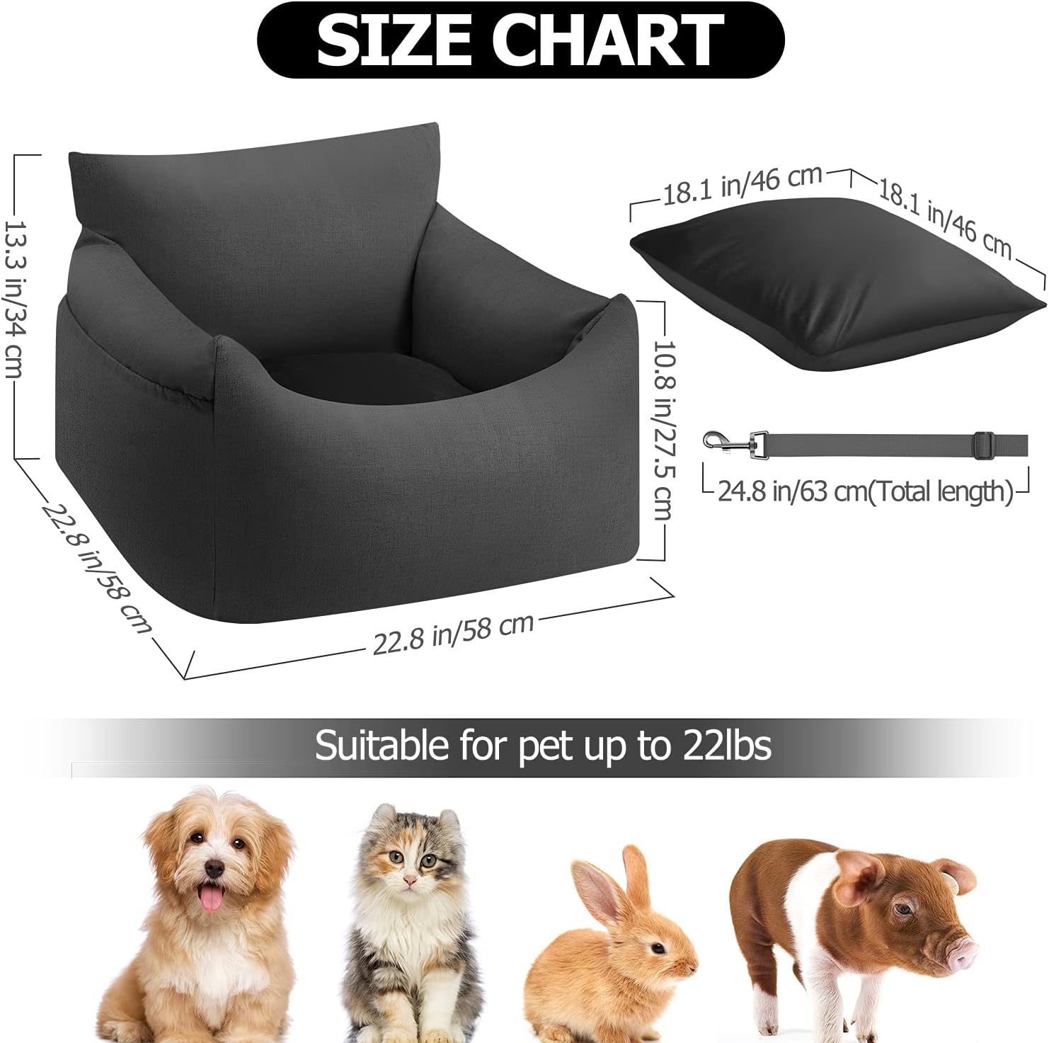 Dog Car Seat for Small Dog, Pet Booster Seat Dog Travel Safety Car Carrier with Side Pocket Storage Fully Removable and Washable : Pet Supplies