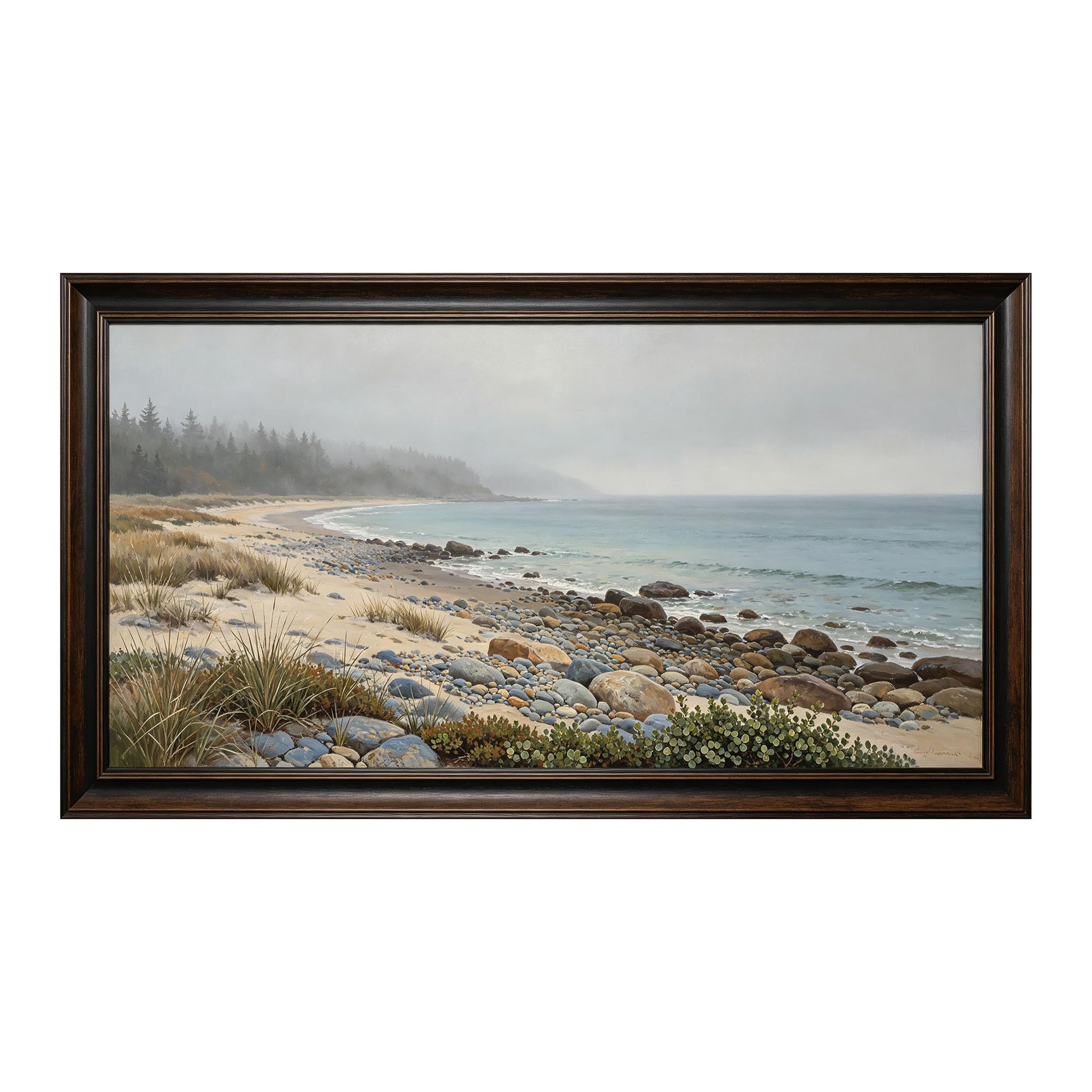 Yzpallescene 3D Framed Wall Art 50cm×100cm Coastal Seascape Rocky Beach Panoramic Impressionist Oil Painting Large Size SelfAdhesive Removable Wall Decor Prints Artwork for Living Room Bedroom Office