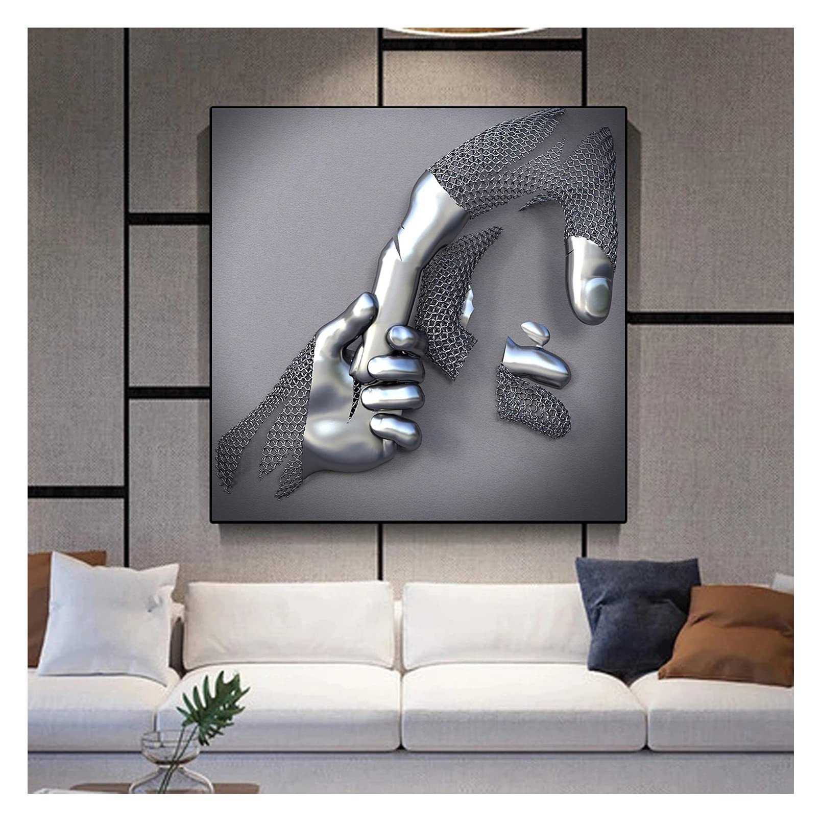 Love Heart 3D Wall Art, Love Heart Gray/Gold Art Wall Abstract Metal Figure Sculpture Canvas Painting Hanging Painting, ​Printing Core for Home Bedroom Decor, Valentine's Day Gift,G,50x50cm(19.6in)